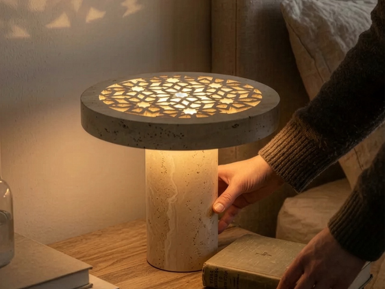 travertine，Sukun，decorative stone carving，water knife cutting，Rechargeable atmosphere lamp，