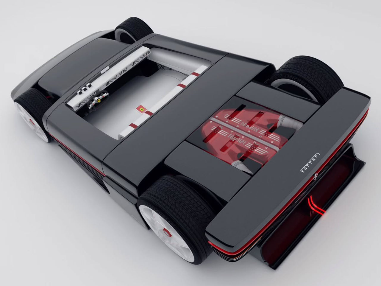 Ferrari，Pininfarina，Testarossa 12，sci-fi texture，Transparent engine compartment，