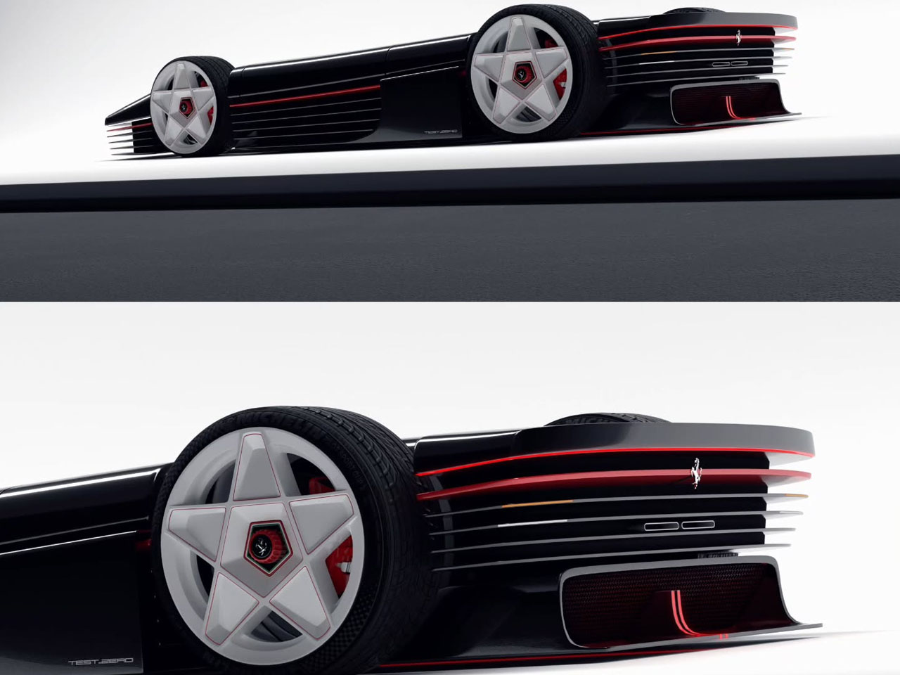 Ferrari，Pininfarina，Testarossa 12，sci-fi texture，Transparent engine compartment，
