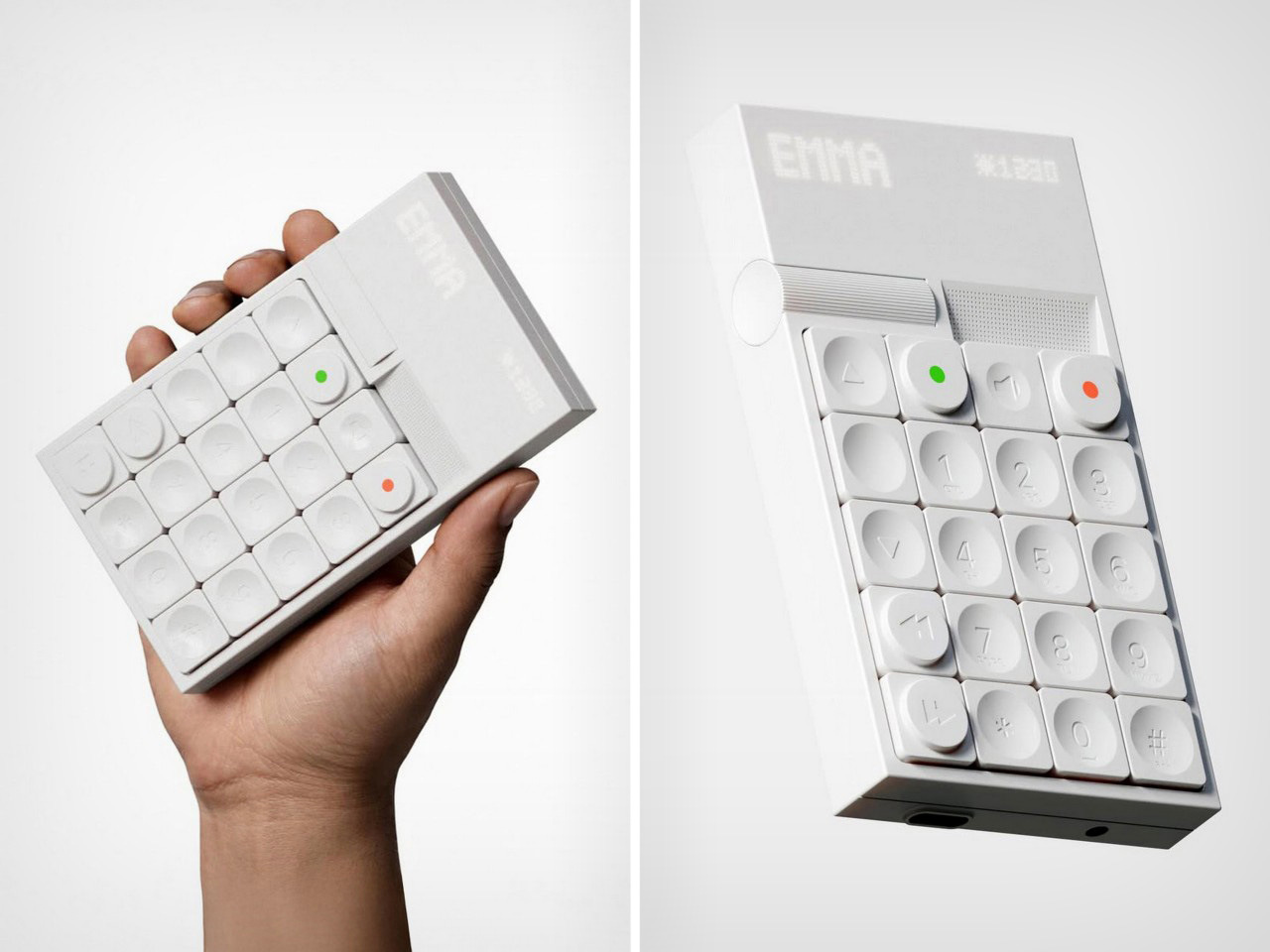 Minimalist concept phone，EMMA，No screen，industrial design，Braun Bauhaus，