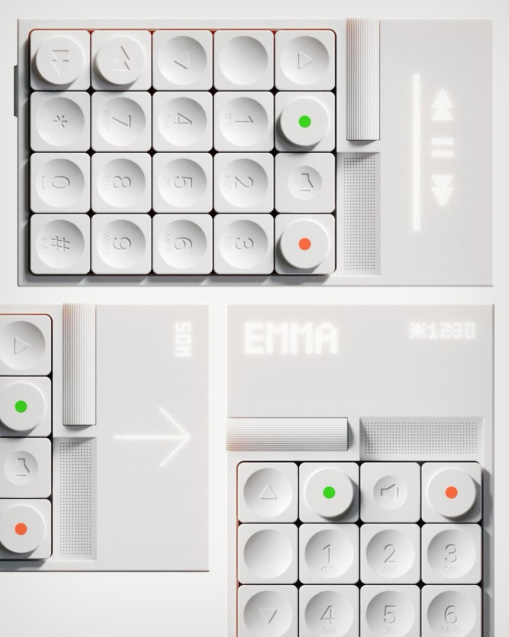 Minimalist concept phone，EMMA，No screen，industrial design，Braun Bauhaus，