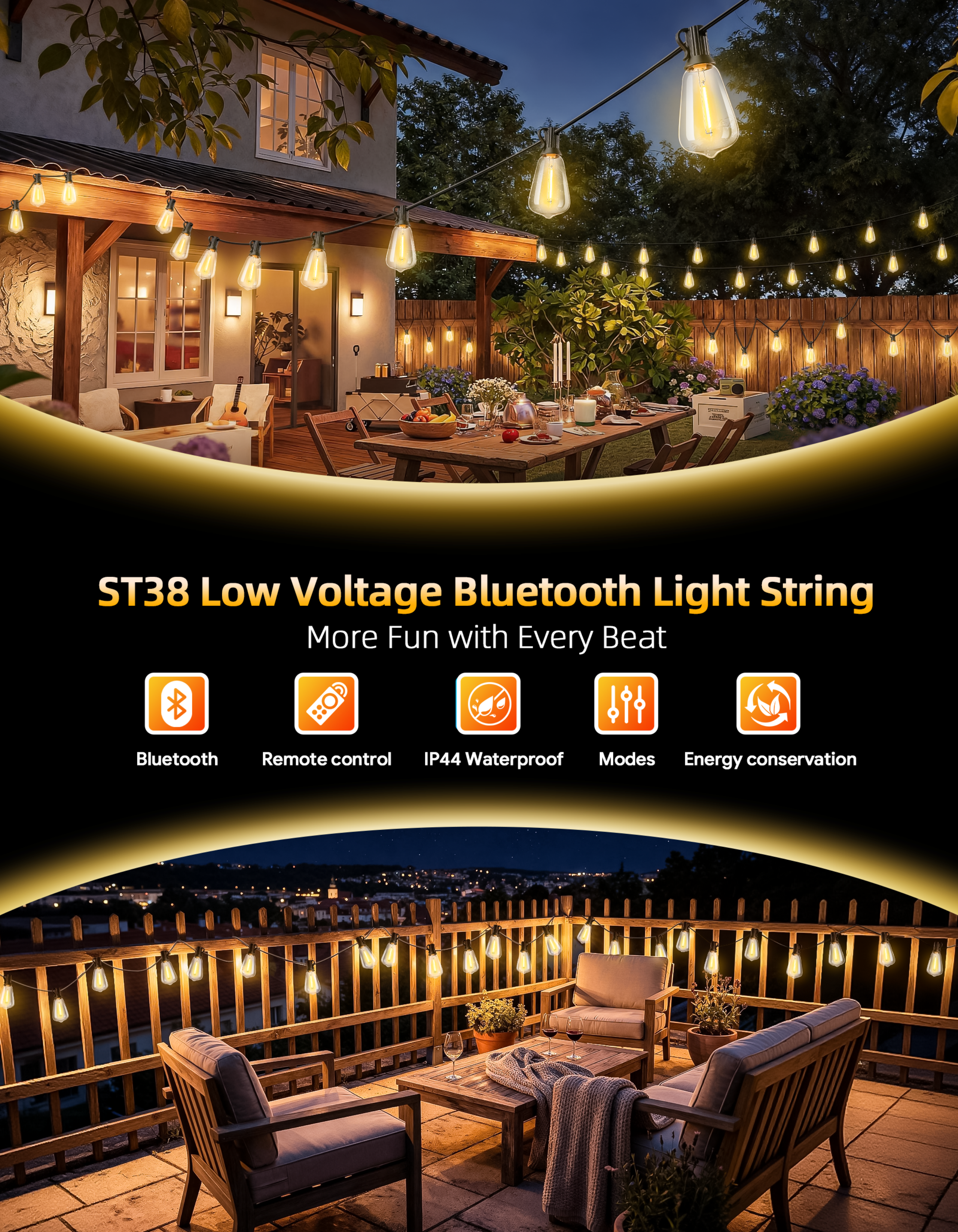 ST38 Bluetooth Outdoor String Lights，Bluetooth light string，Outdoor light string，