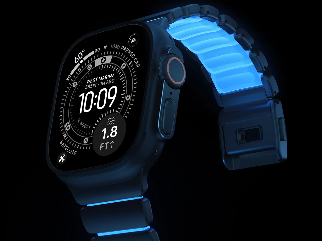 Nomad Stratos Band，Icy Blue Glow，Ultra Strap，Grade 4，titanium alloy，