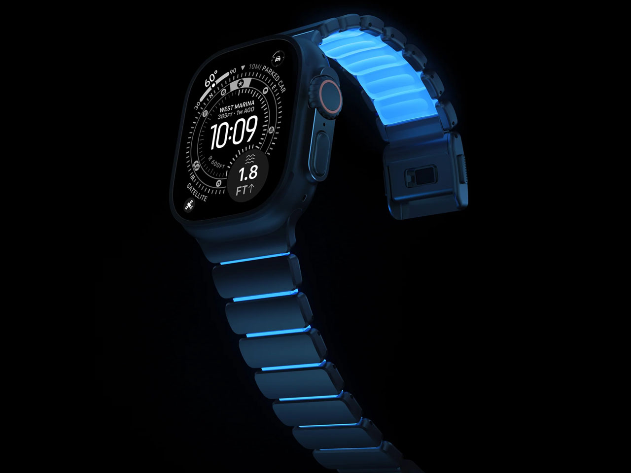 Nomad Stratos Band，Icy Blue Glow，Ultra Strap，Grade 4，titanium alloy，