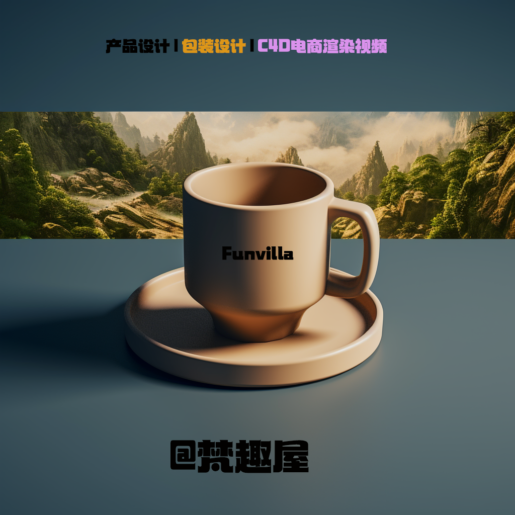 product design，Ceramic water cup，3D rendering，Tabletop decoration，