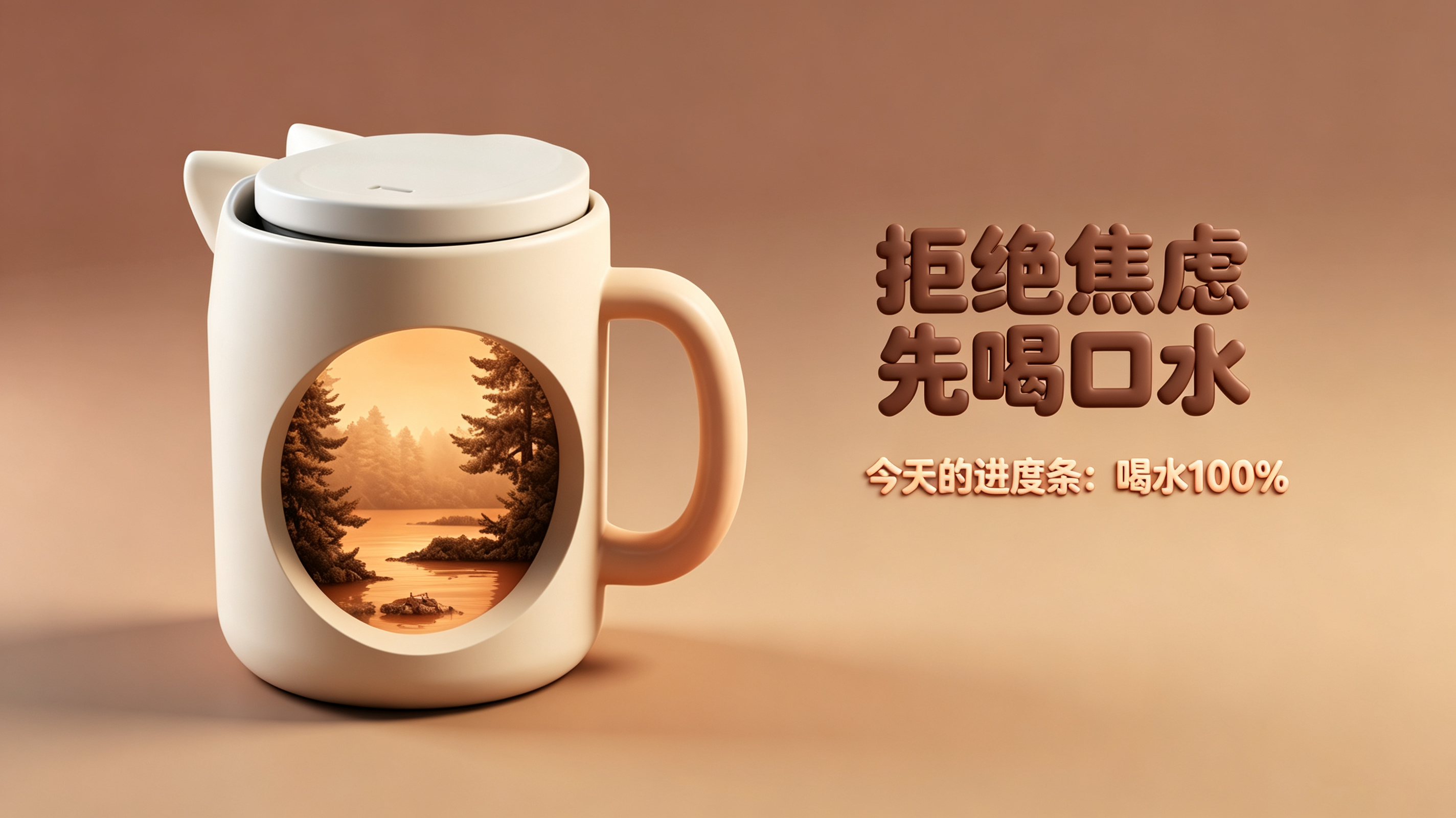 product design，Ceramic water cup，3D rendering，Tabletop decoration，