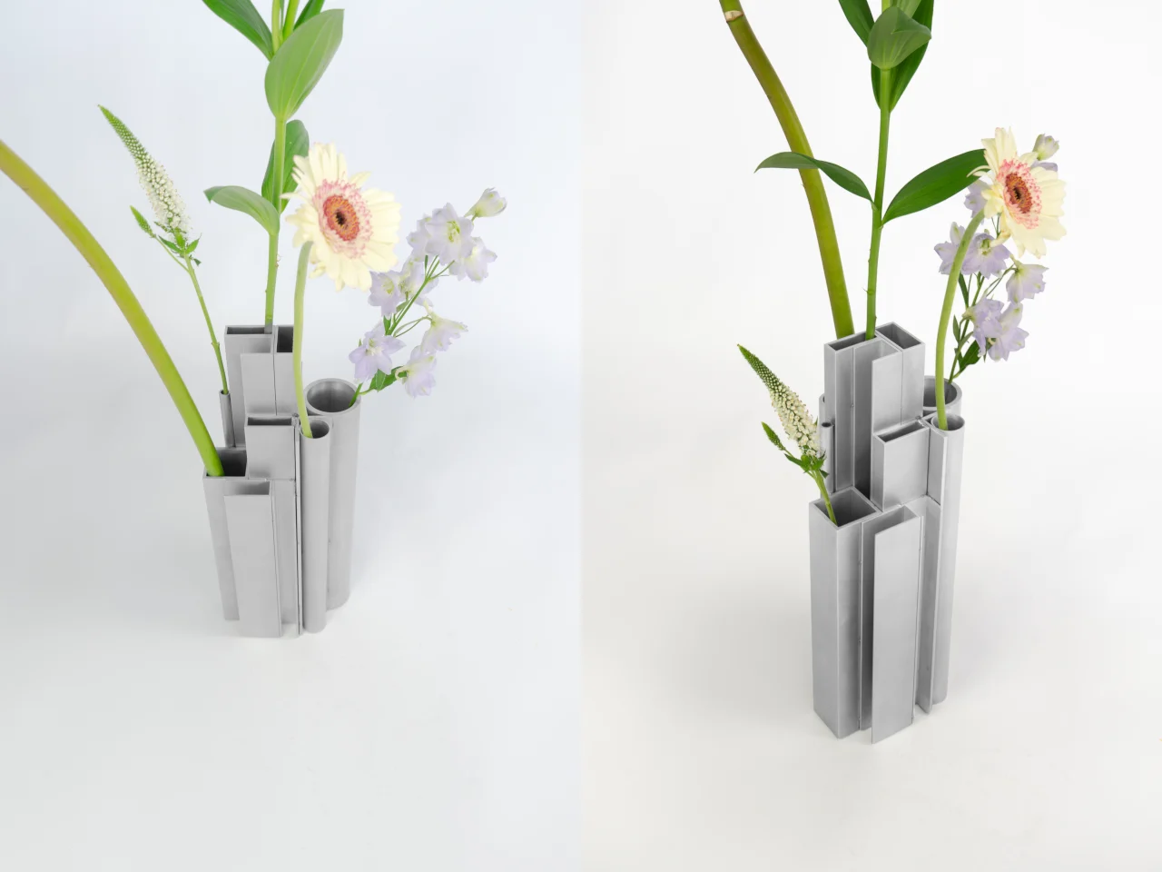 Offcut Aluminum Vase，Aluminium profile material，Recycling design，Industrial wind home，Metal floral ware，
