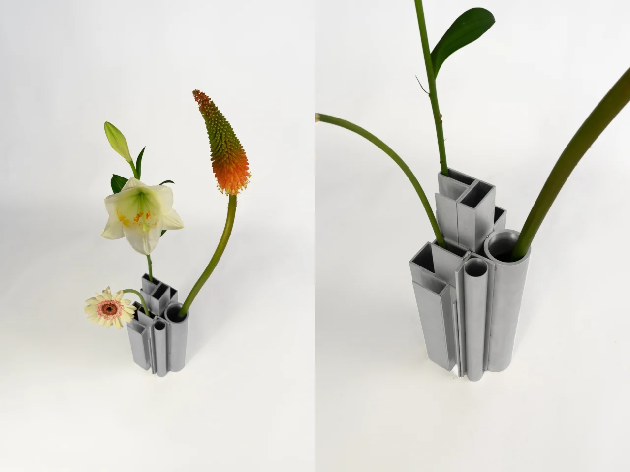 Offcut Aluminum Vase，Aluminium profile material，Recycling design，Industrial wind home，Metal floral ware，