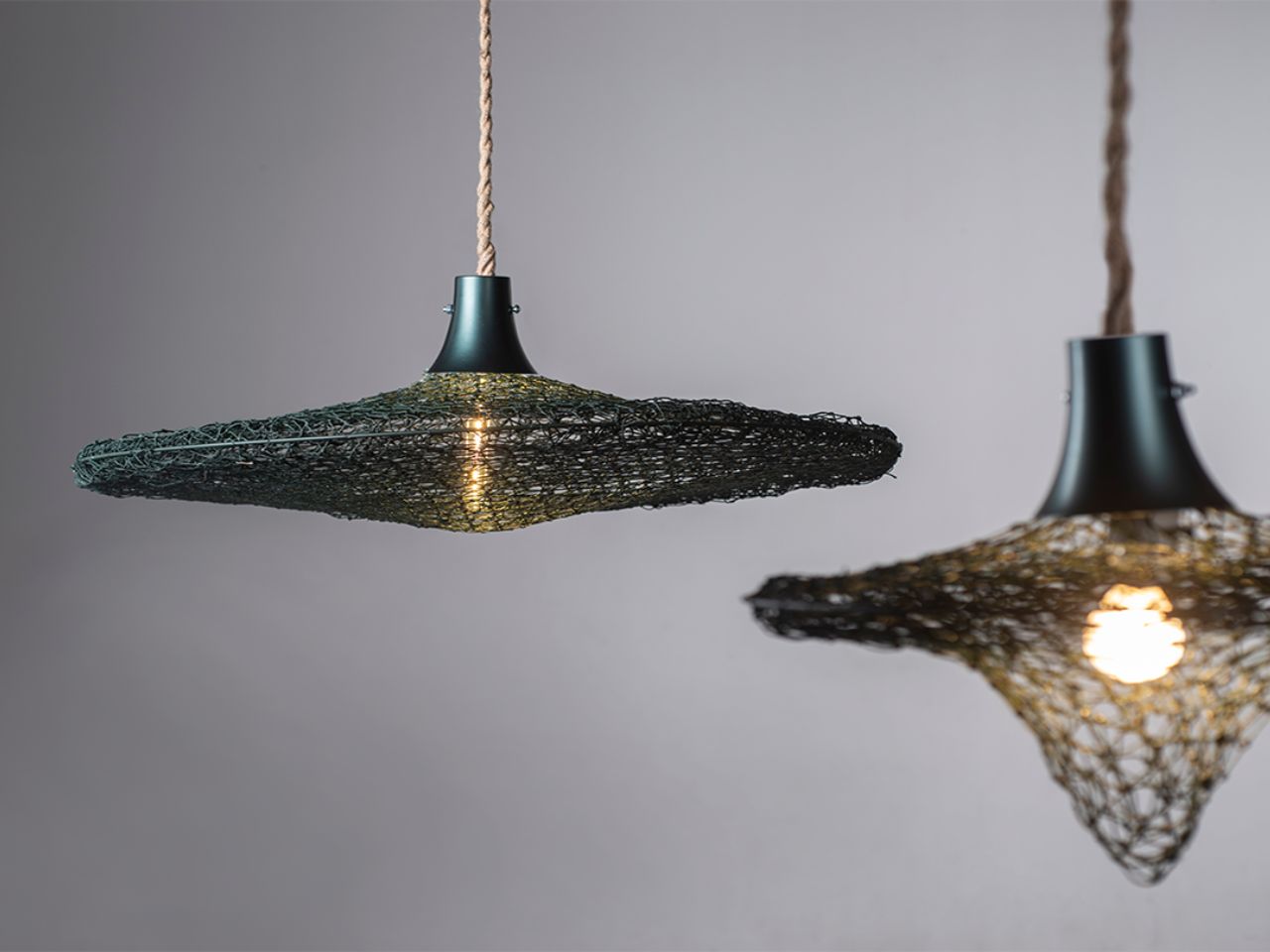 Abandoned fishing nets，Marine plastics，Sustainable design，weave，Lighting lamps，