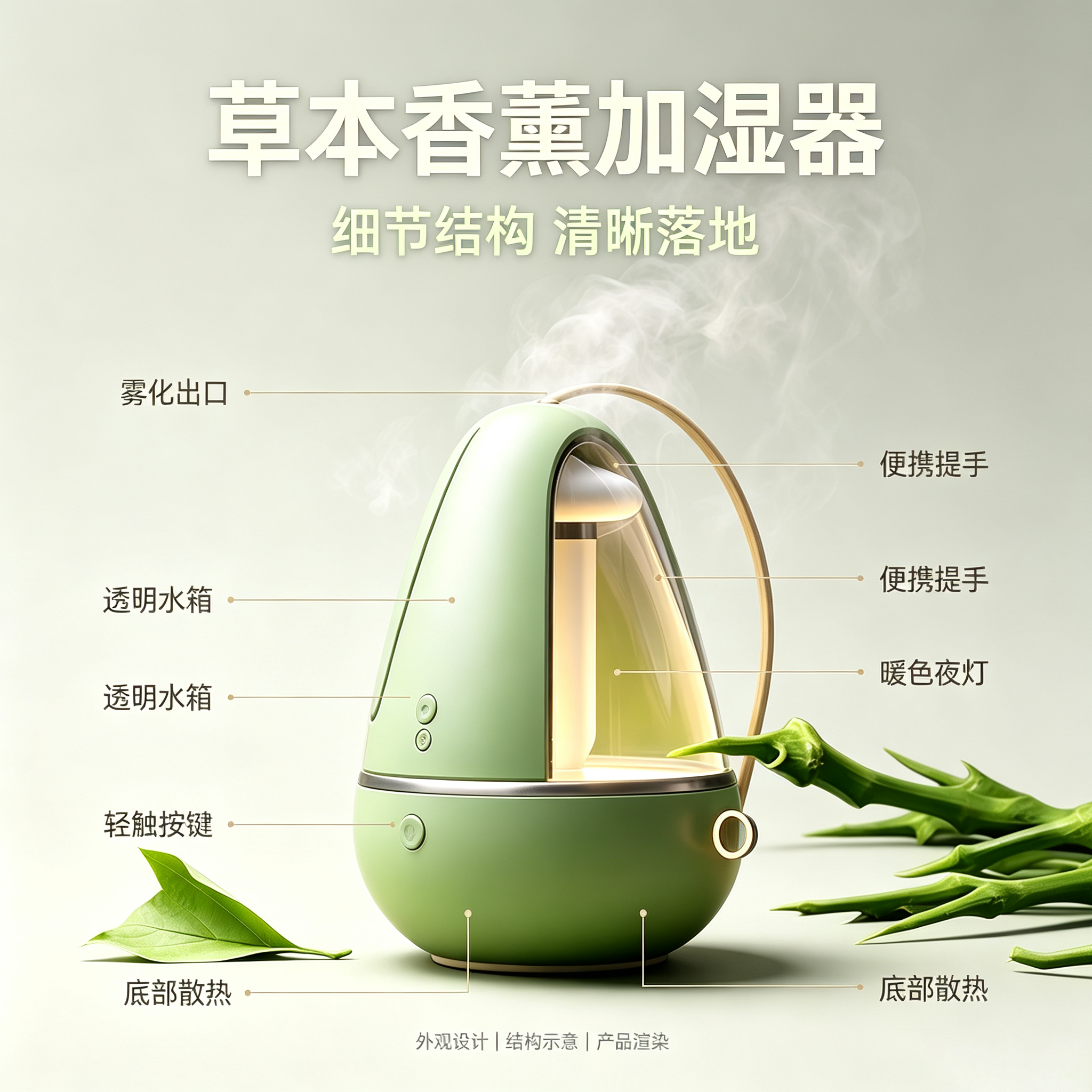 Industrial Design Order，Humidifier design，Rhino Modeling，Keyshot Rendering，