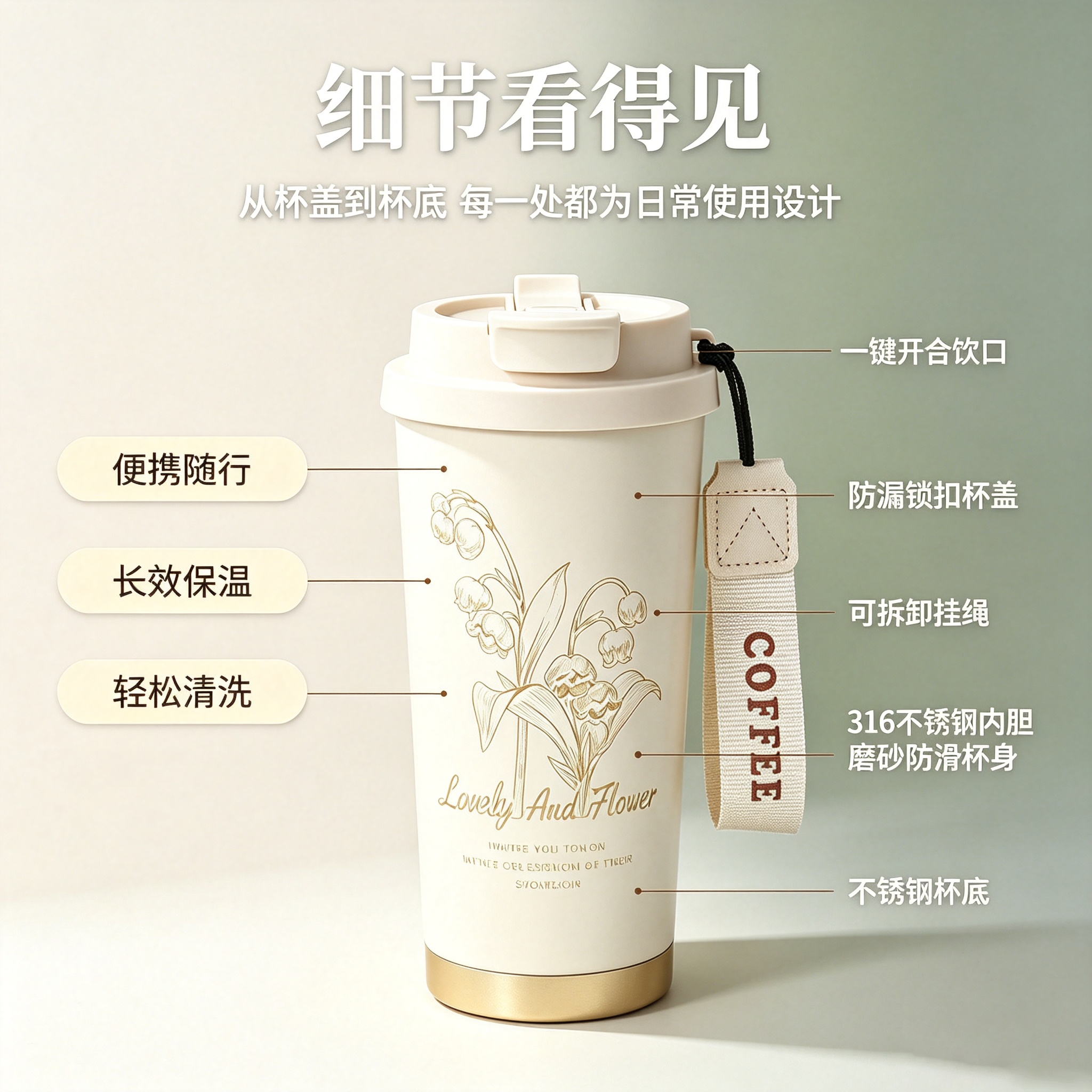 Appearance design of water cup，industrial design，Industrial Design Order，Daily Products，Portable coffee cup，