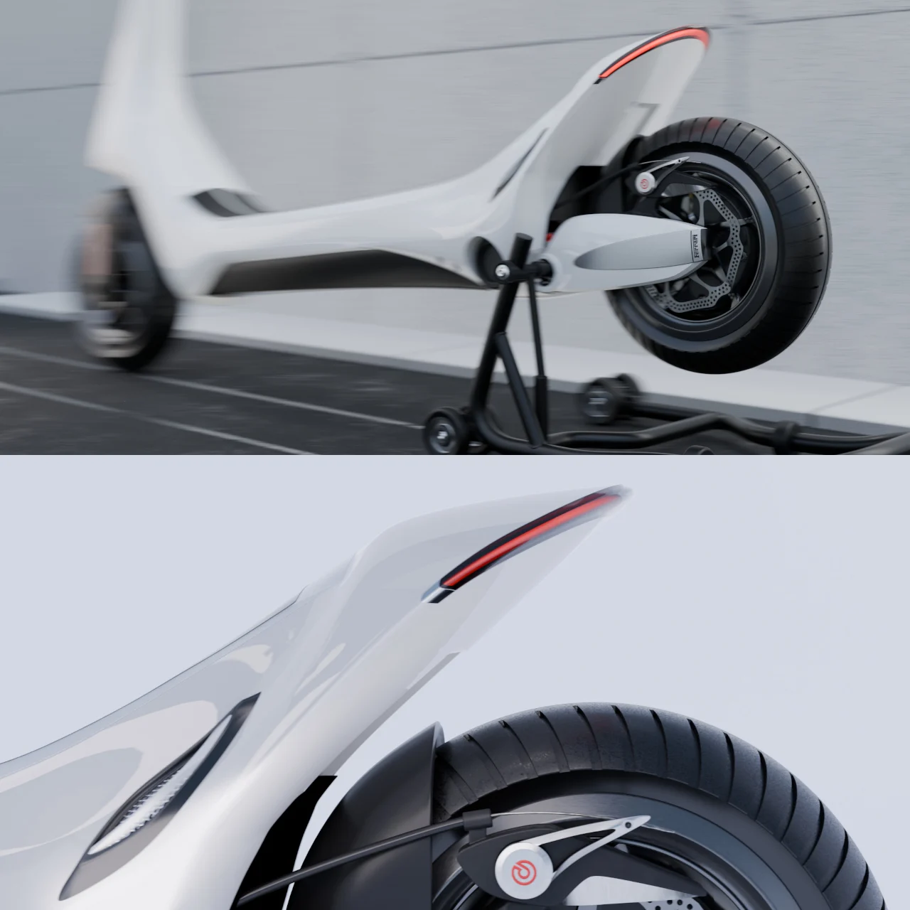 E-Scooter，Ferrari style，Electric scooter，Seamless Shell，Sculpture Body，