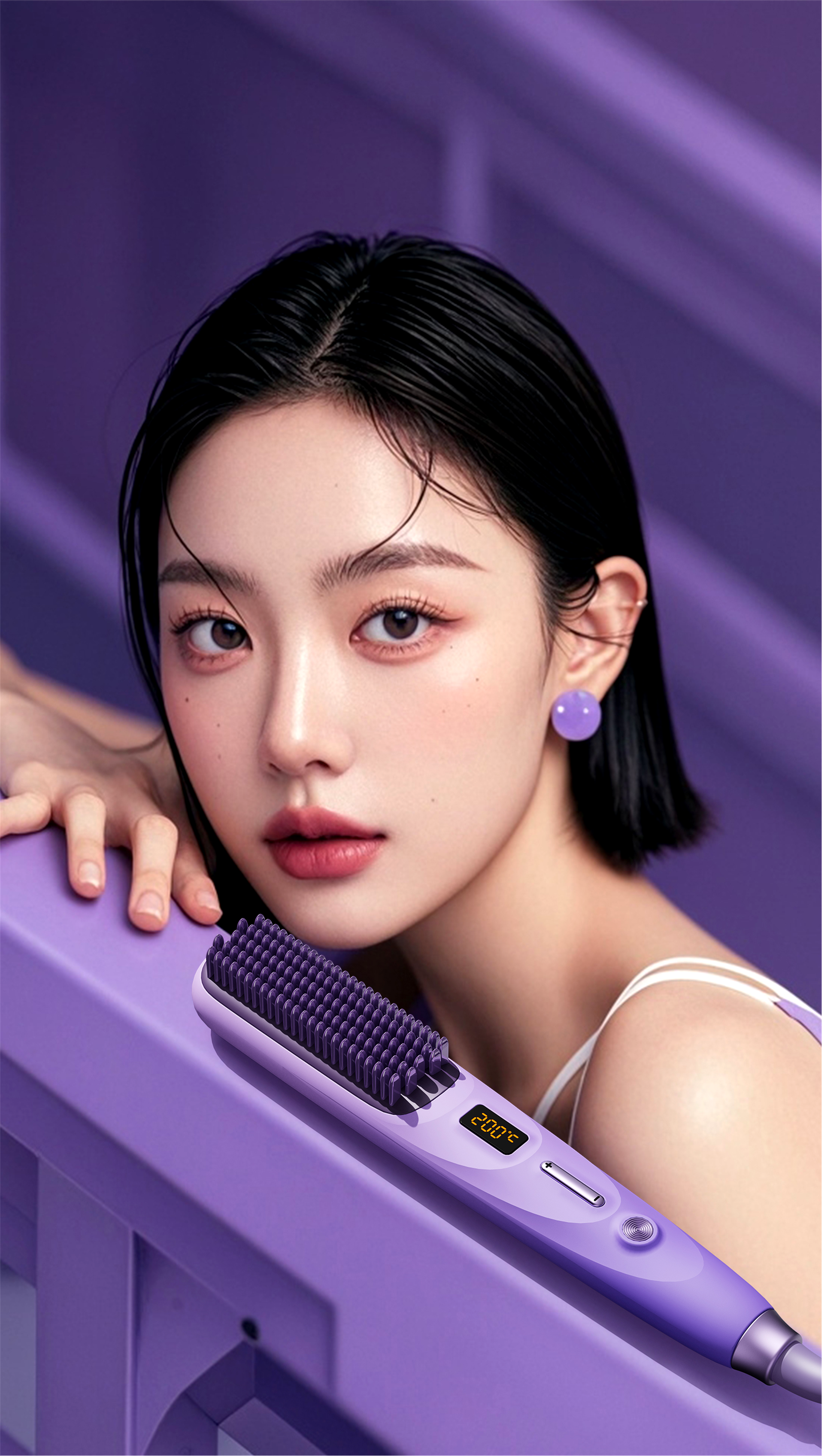 Personal care products，Straight hair comb，steam，Gradient，Maiden heart，Vanishing surface，With water tank，Macarone color system，