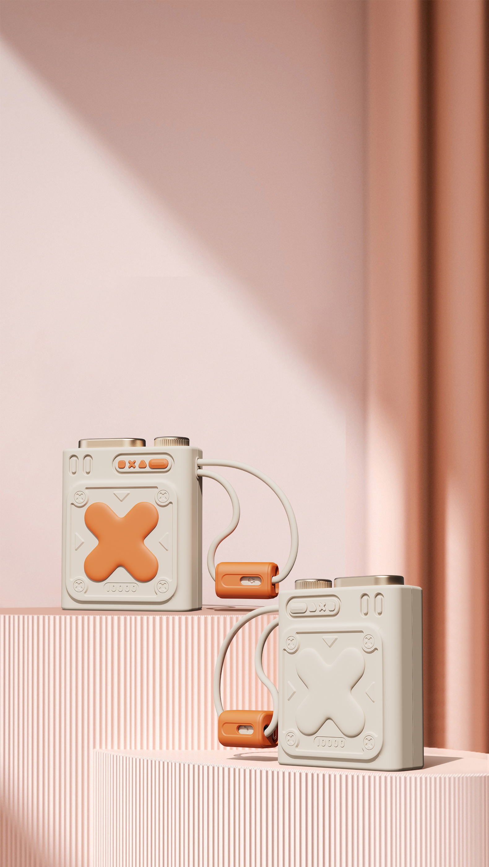 Mini charging treasure，Own line，10000 mA，Color contrast，Light luxury，electroplate，