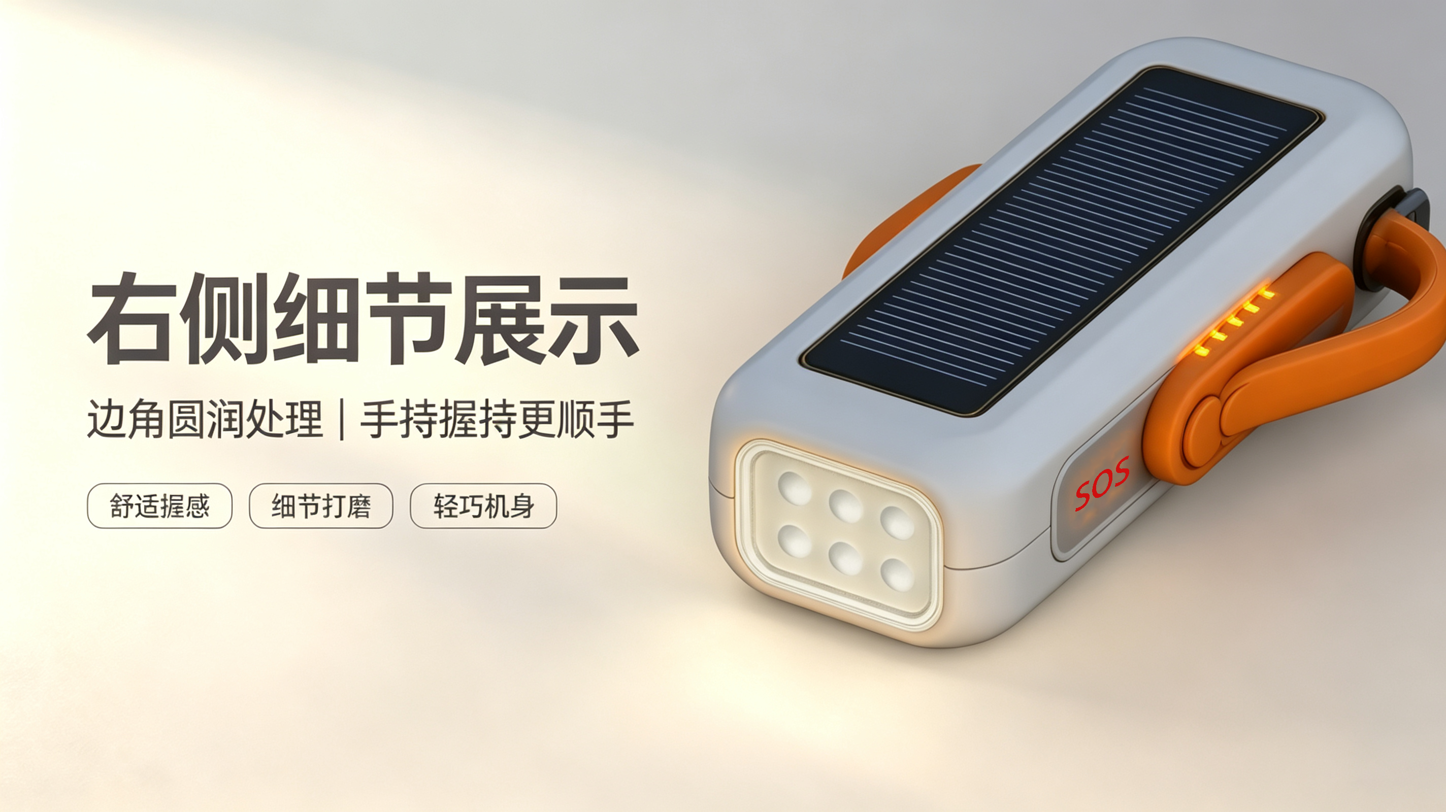 Portable solar emergency light，solar self-charging，SOS distress light，industrial design，Portable lighting，