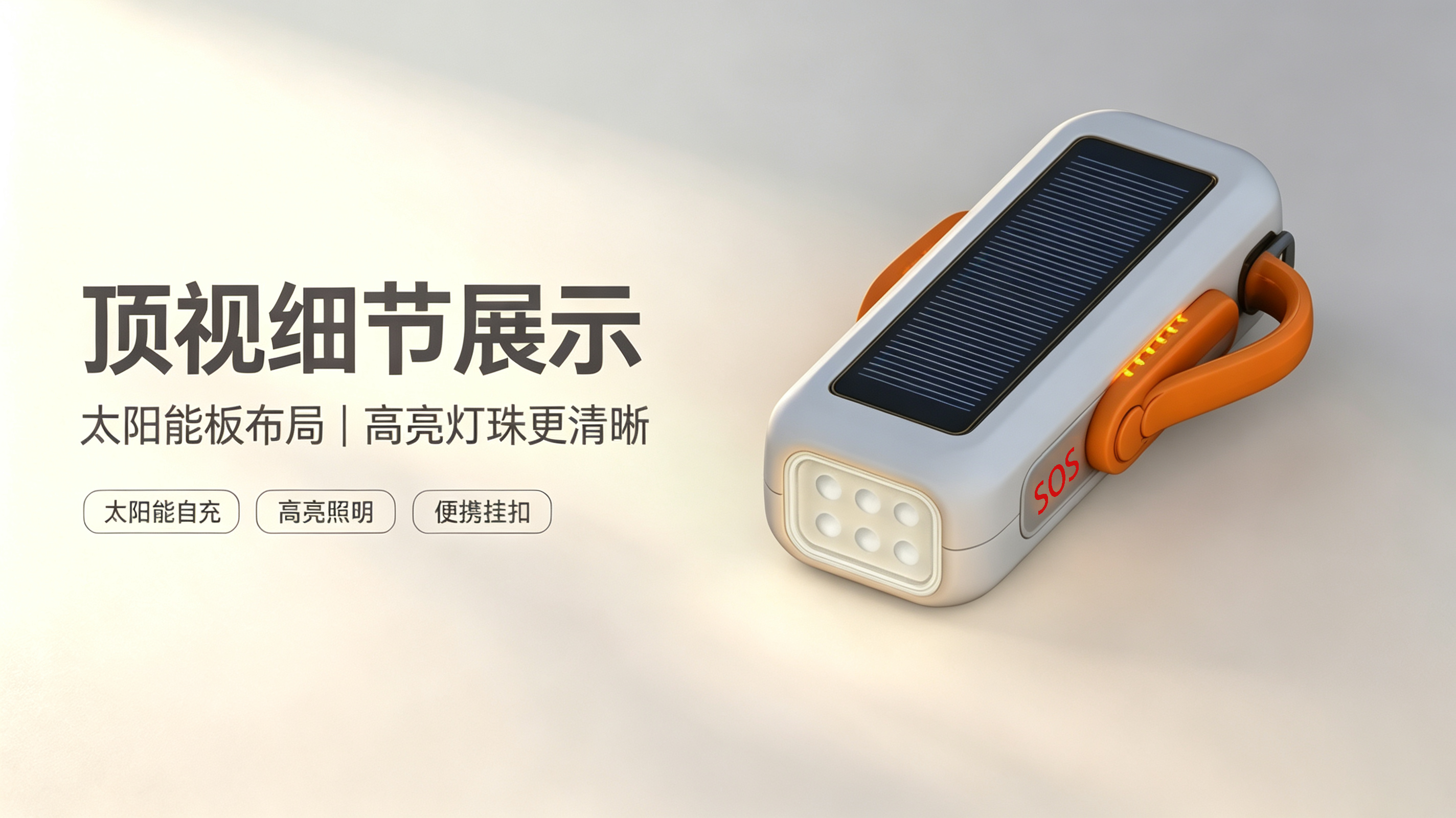 Portable solar emergency light，solar self-charging，SOS distress light，industrial design，Portable lighting，