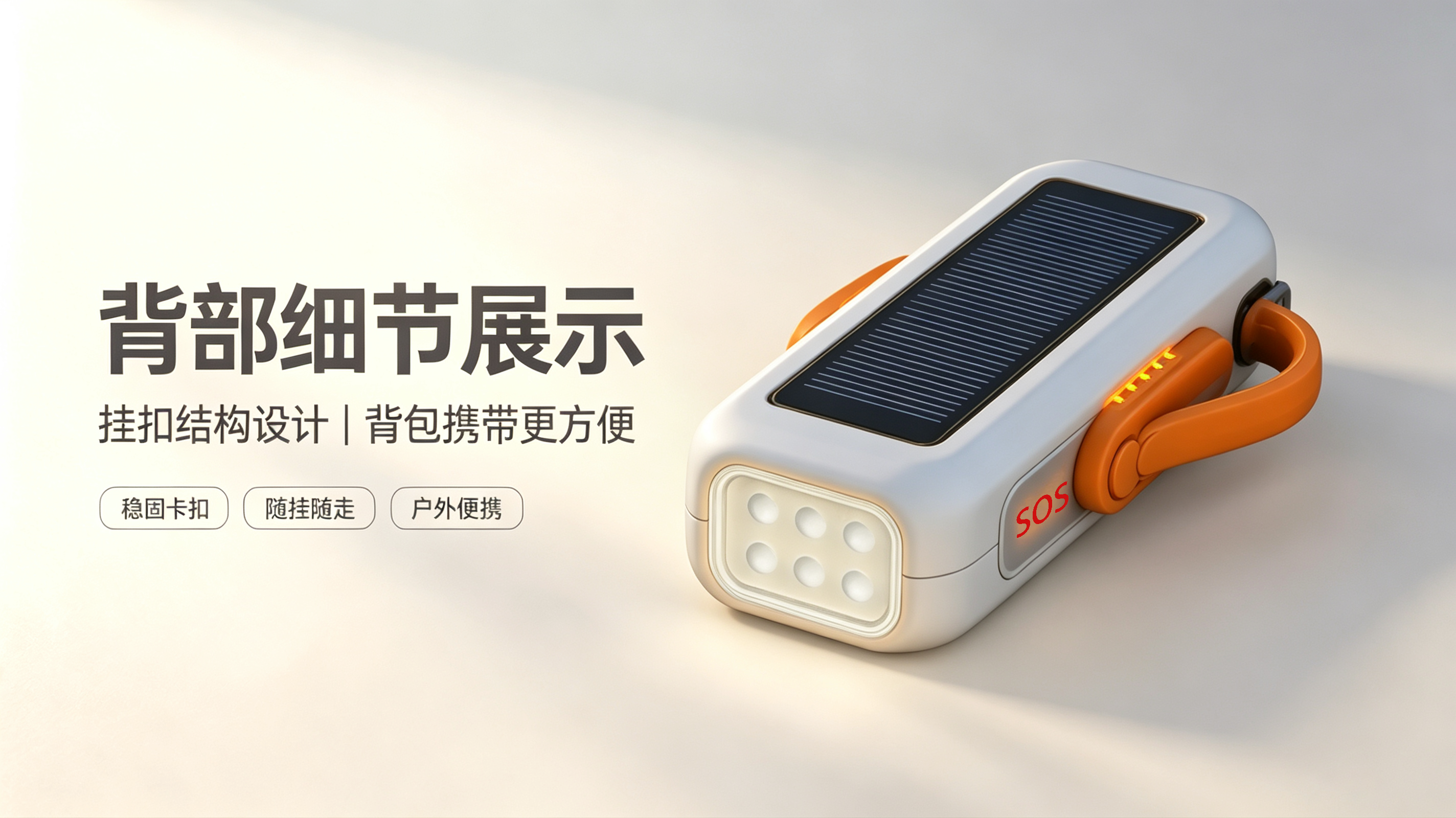 Portable solar emergency light，solar self-charging，SOS distress light，industrial design，Portable lighting，