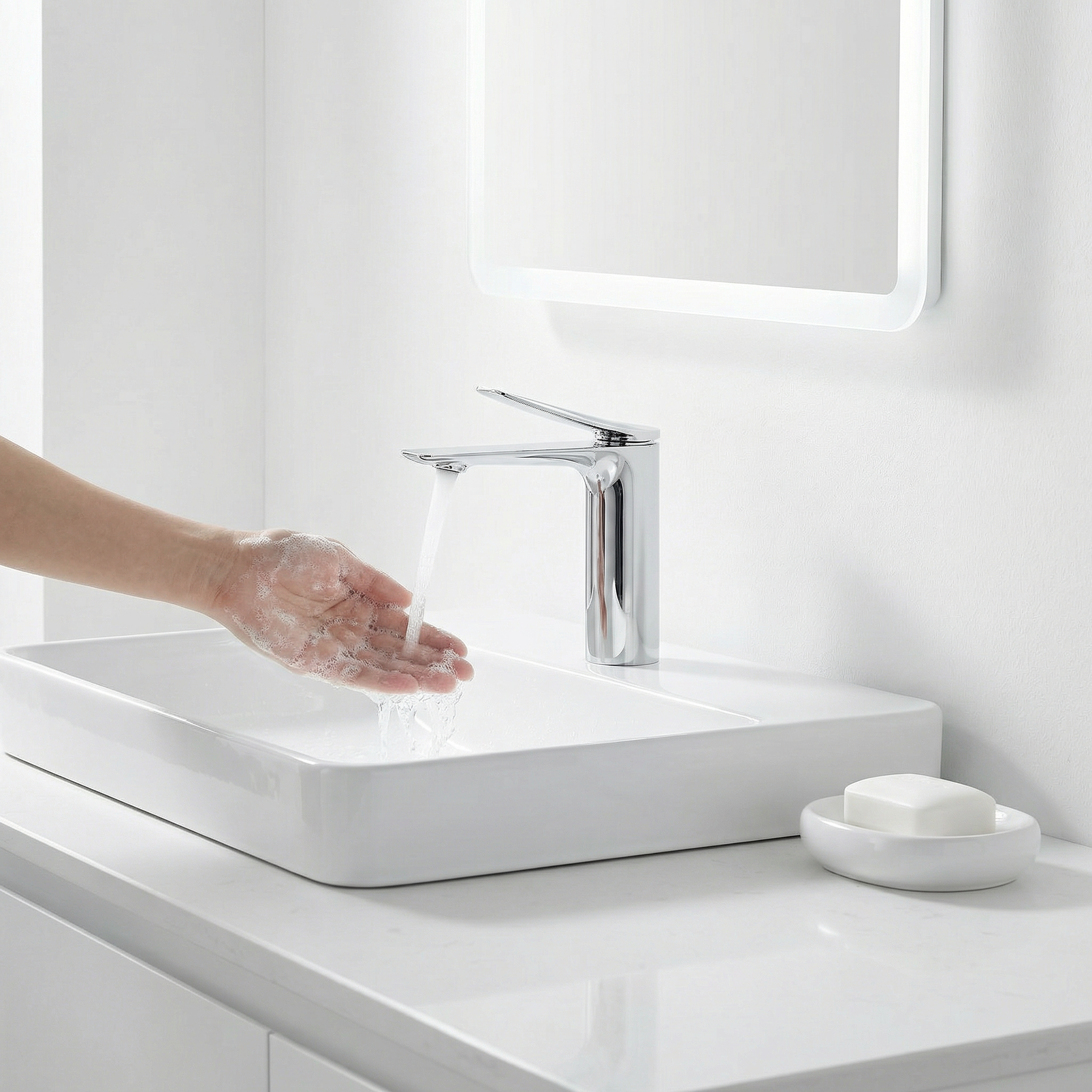 Bathroom; faucet; basin; sanitary ware; minimalist，