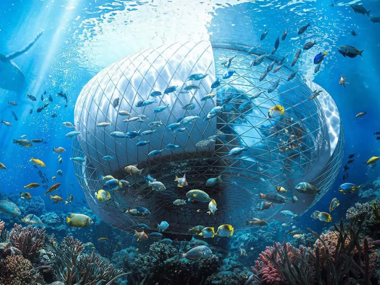 Artificial waterfall power generation，transparent vertical，Rehabilitation Center，environment protection，Ocean Hybrid Infrastructure，