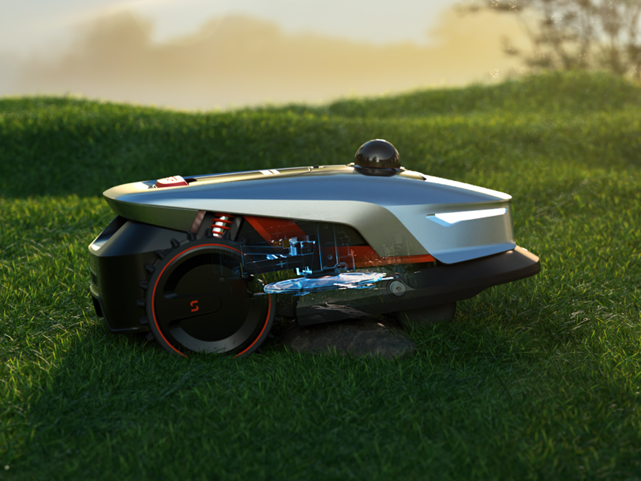 robot，cut grass，Sunseeker Elite，42 ° independent suspension climbing，