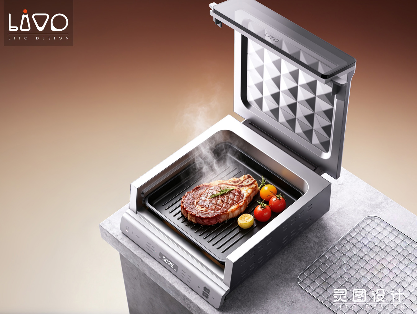 frying and baking machine，steak machine，Multi-functional electrical appliances，High-value home appliances，Creative Home Appliance Design，product design，industrial design，