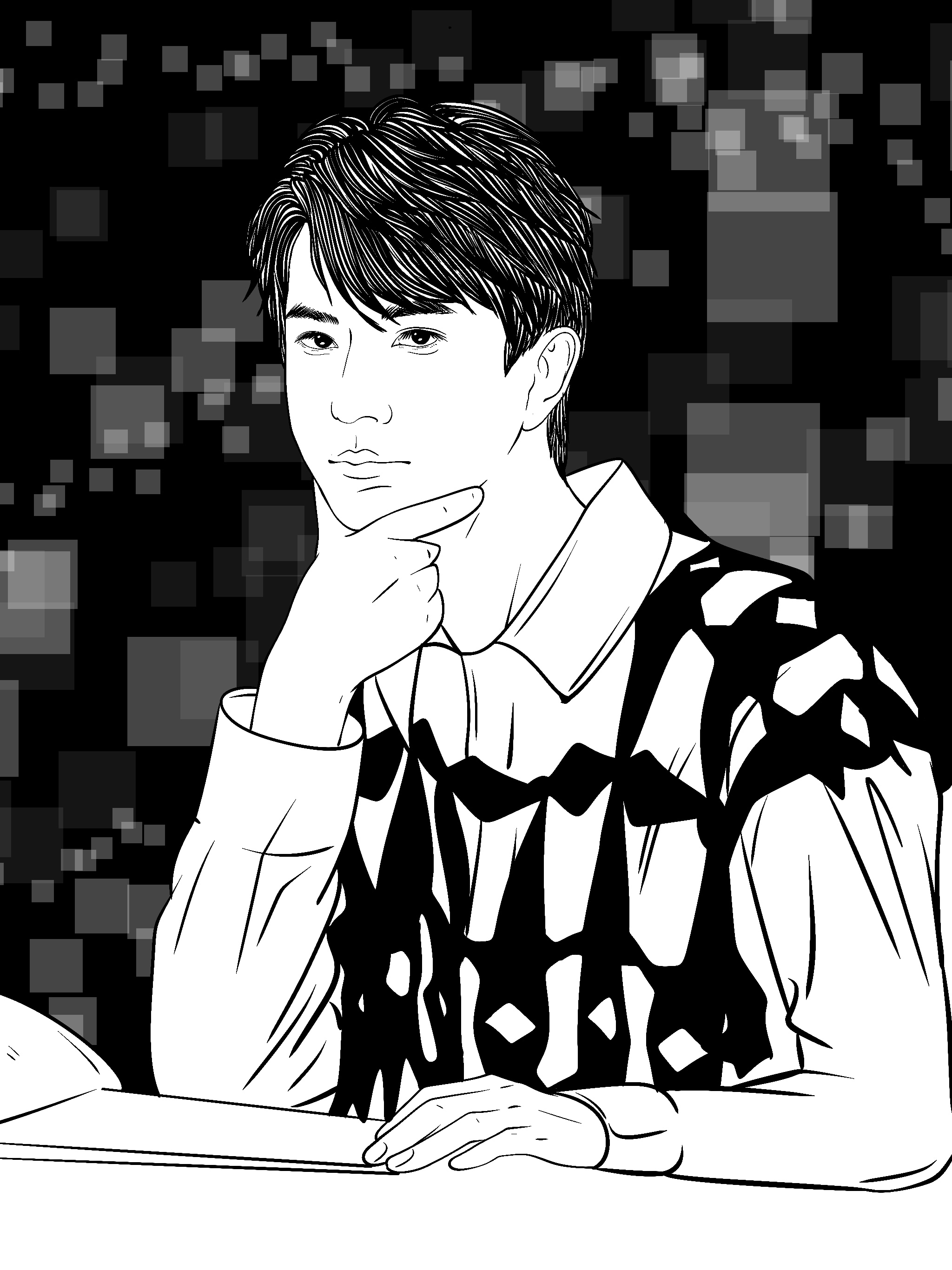 black and white，painting，