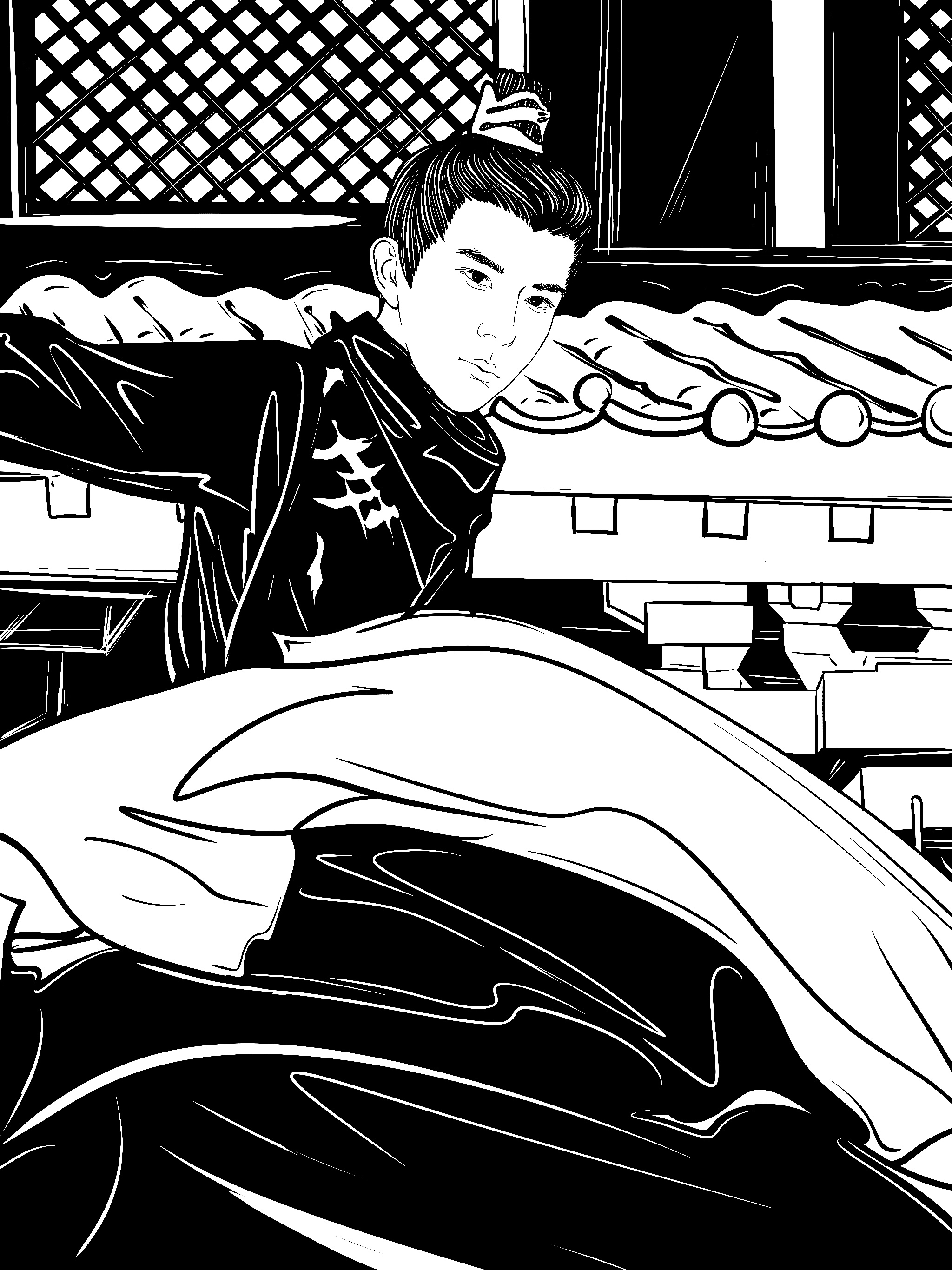 black and white，painting，