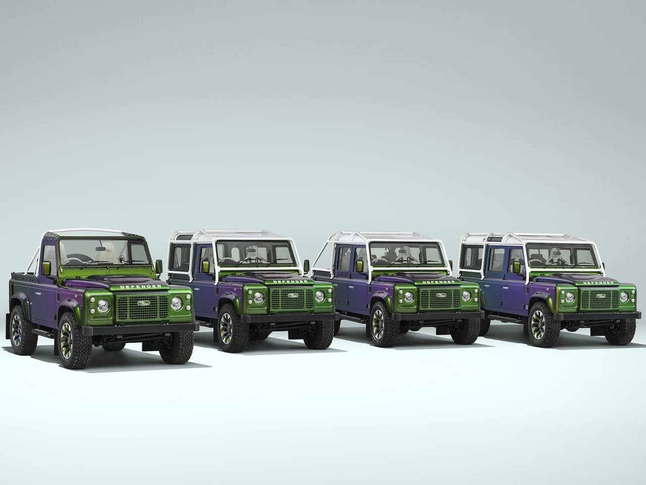Land Rover Classic，Works Bespoke，Color change paint，Spectral Green，Icy White，