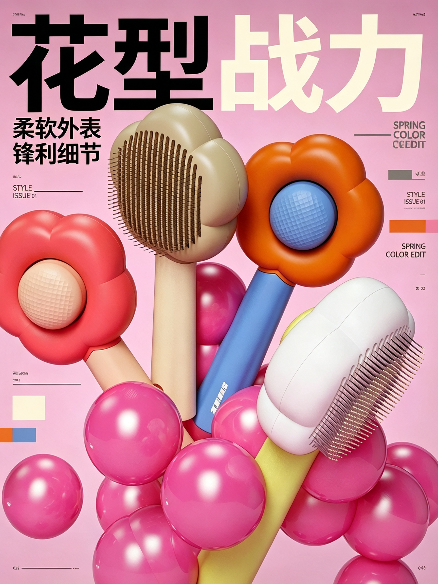 full-blown flowers，Pets，Hair comb，industrial design，