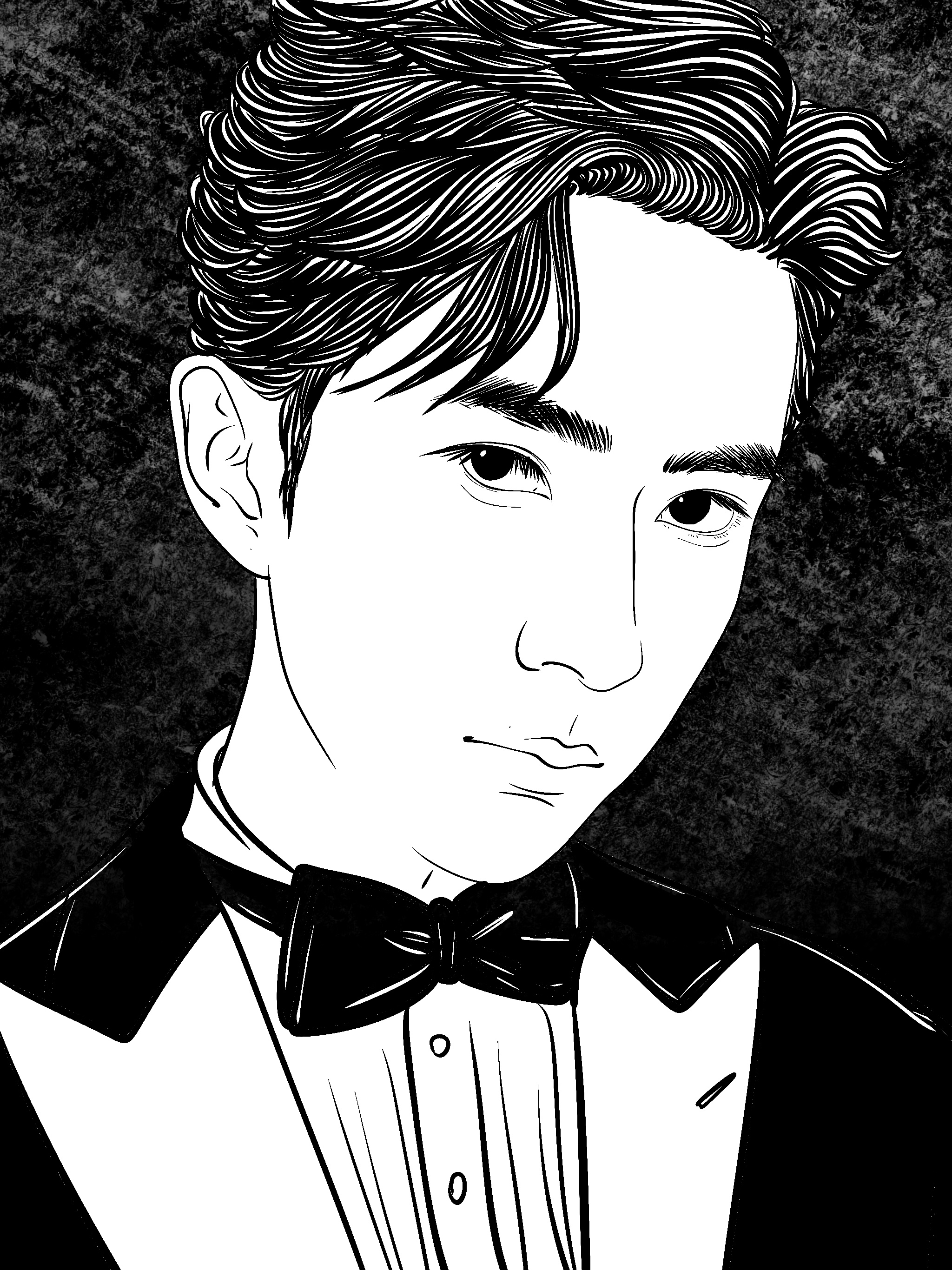 black and white，painting，