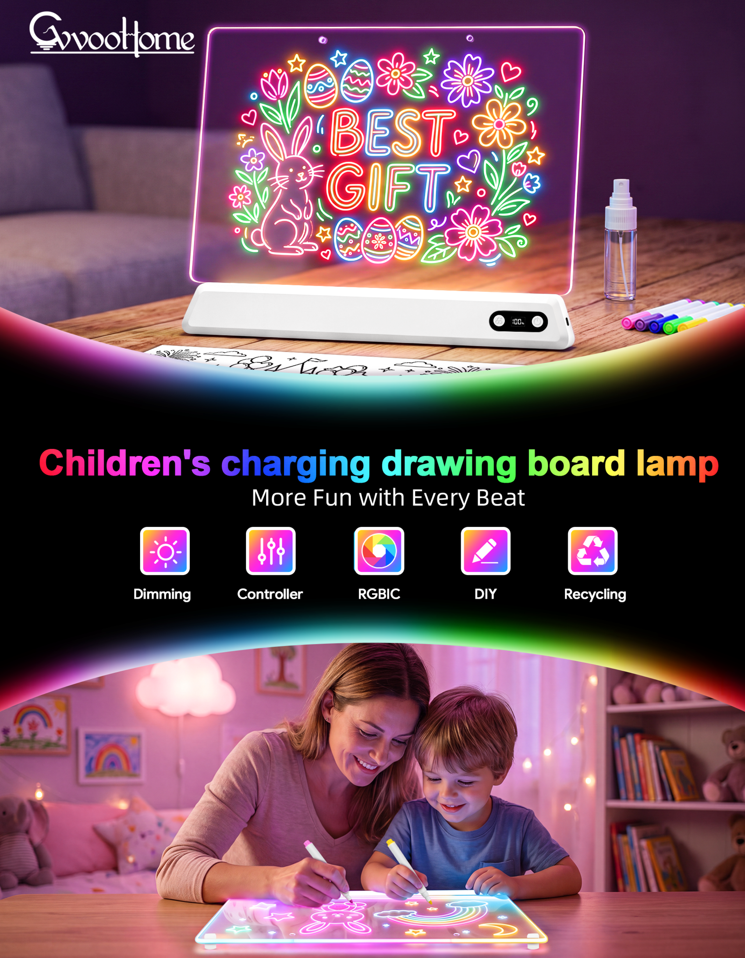 Luminous Sketchpad，Drawing board lamp，Children's drawing board，