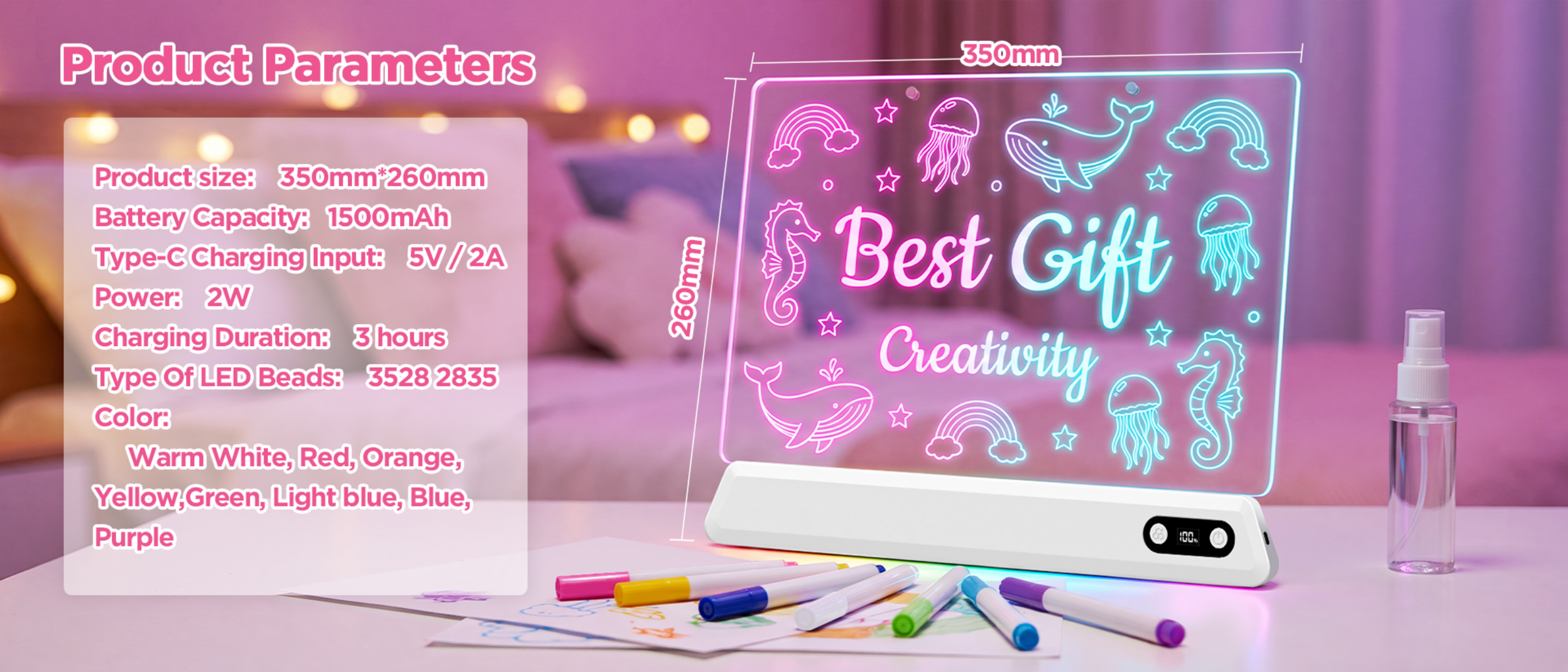 Luminous Sketchpad，Drawing board lamp，Children's drawing board，