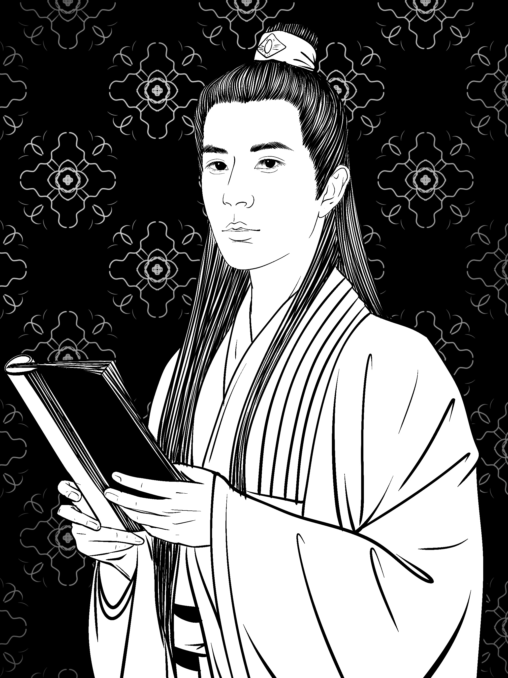 black and white，painting，