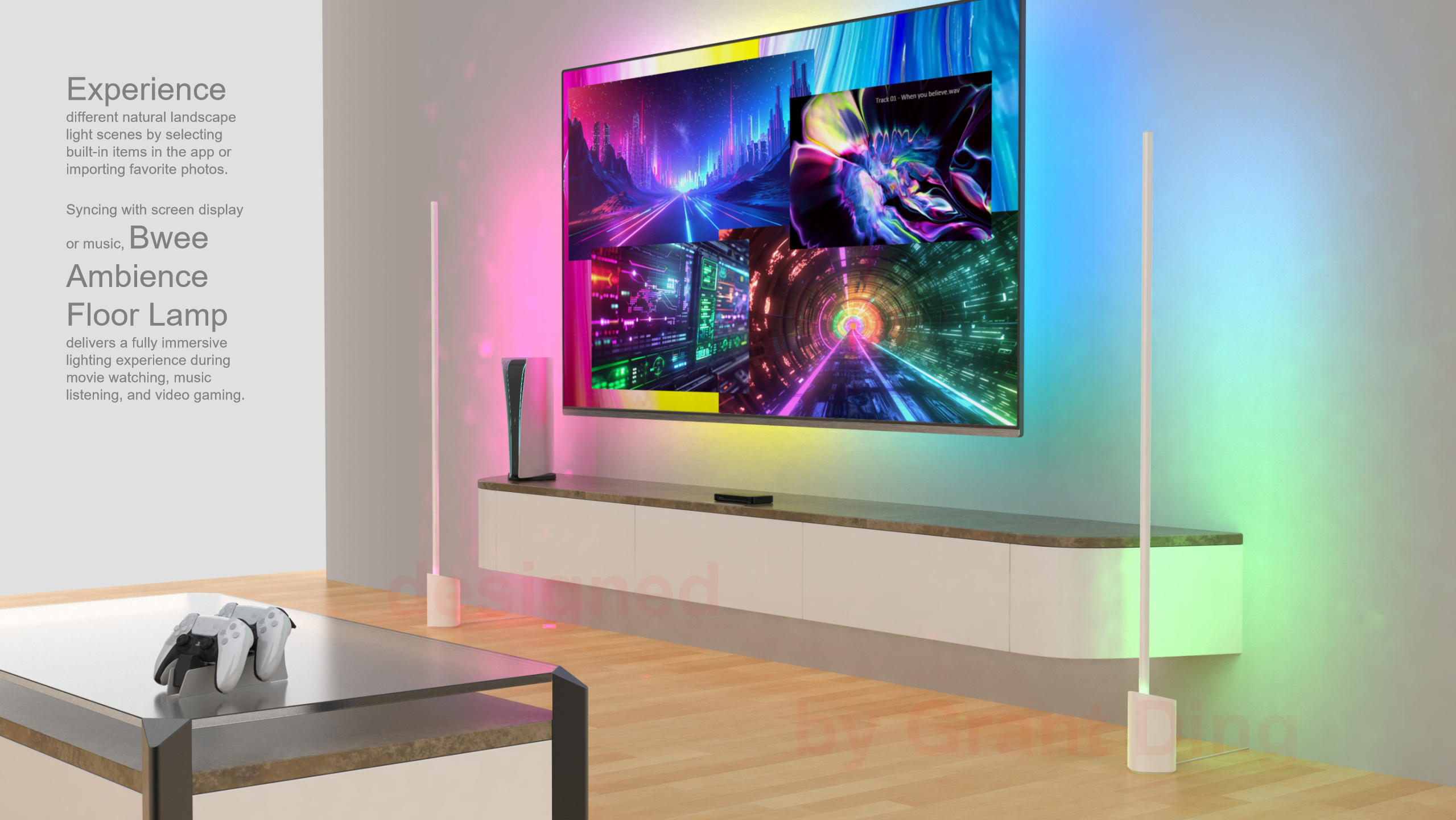 Smart home，Intelligent lighting，Ambience lighting，AI emotional light，Full color atmosphere light，Ambience floor lamp，acousto-optic synchronization，