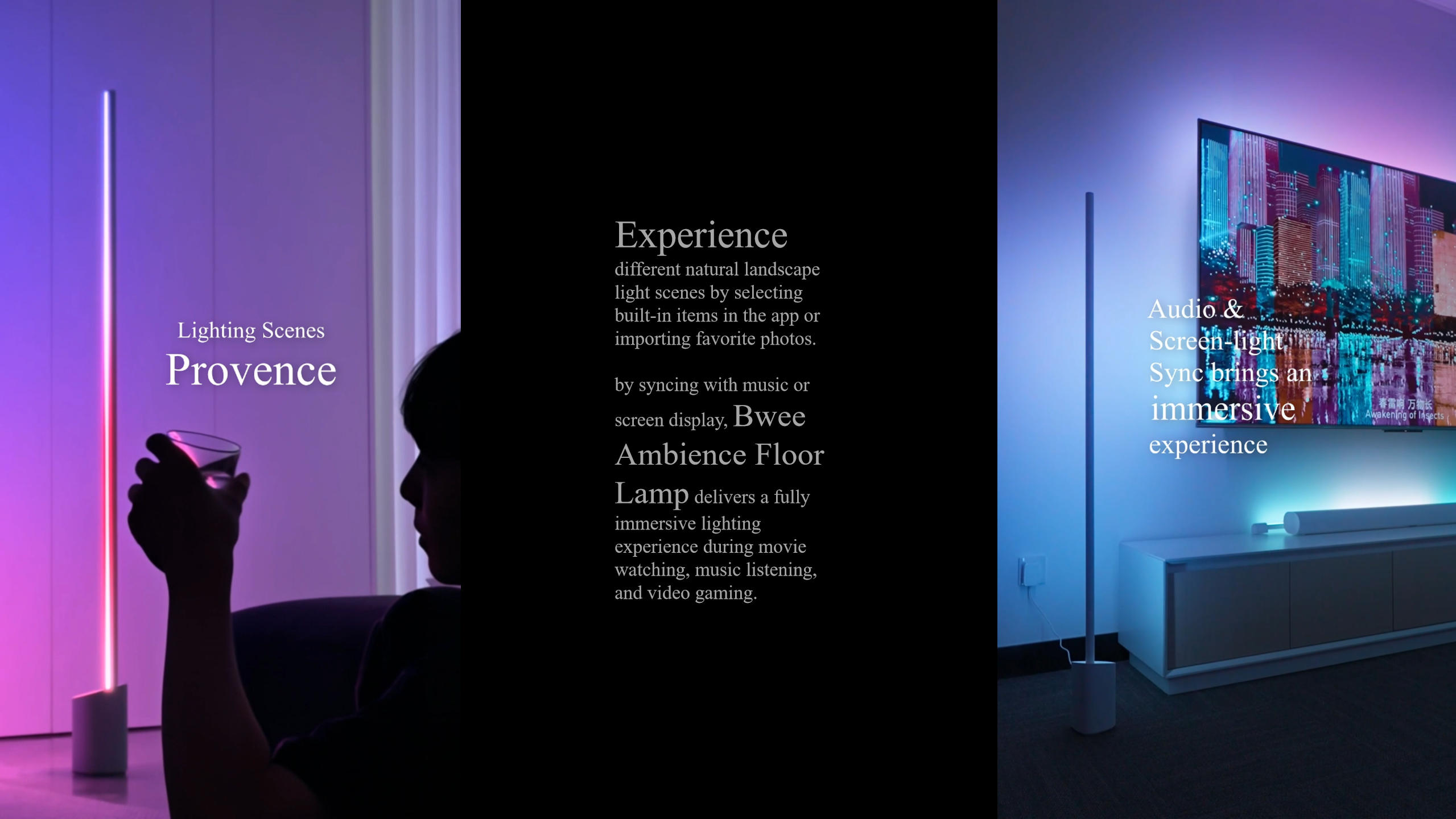 Smart home，Intelligent lighting，Ambience lighting，AI emotional light，Full color atmosphere light，Ambience floor lamp，acousto-optic synchronization，