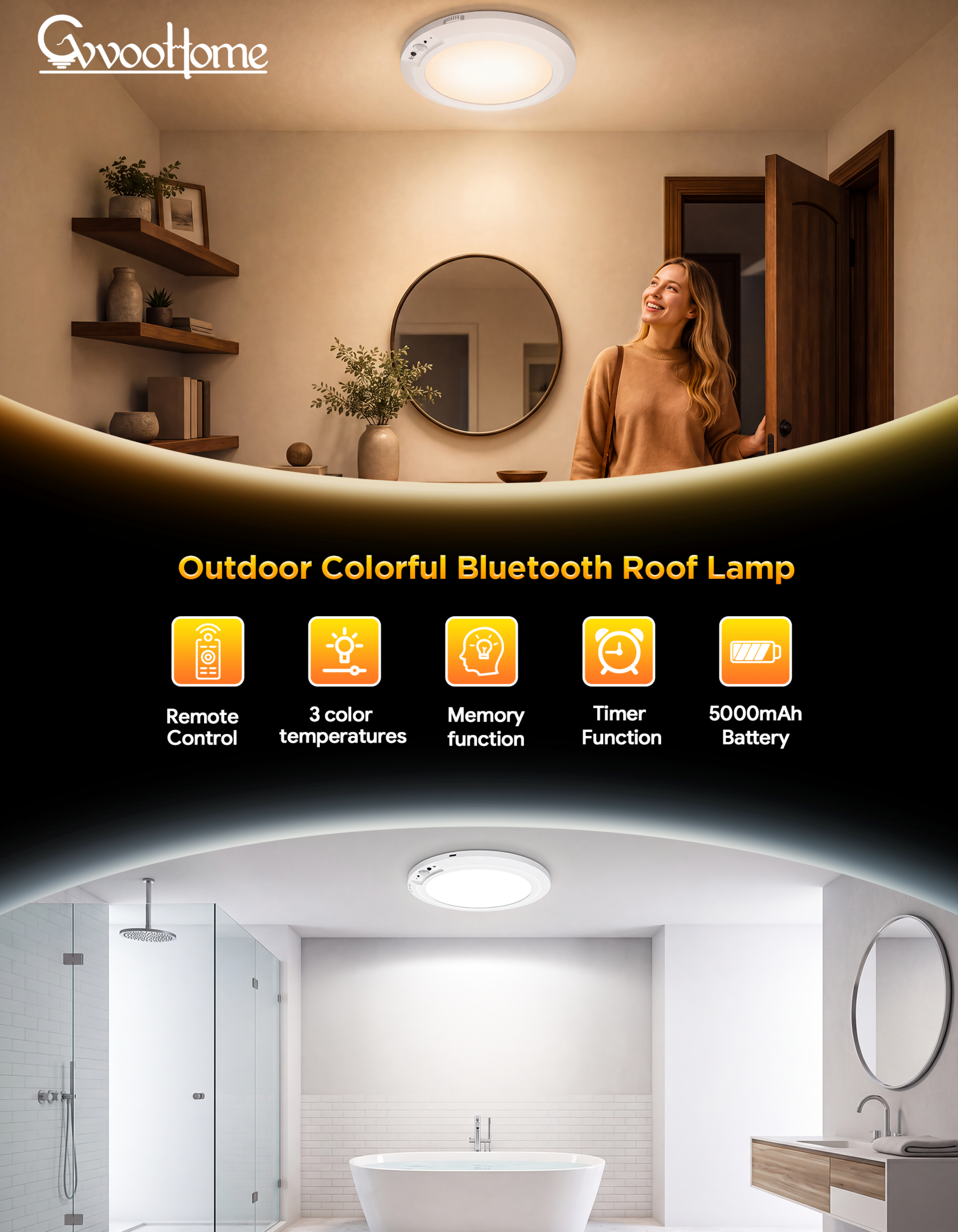 Rechargeable ceiling light，Ceiling lamp，Three-color ceiling lamp，