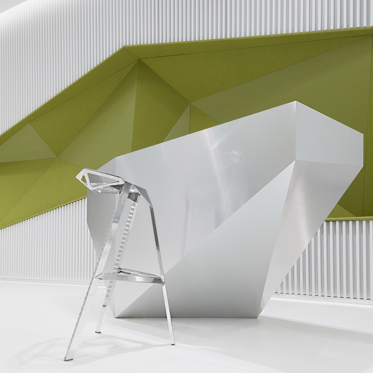 Continuous folding surface，origami structure，Geometric Aesthetics，Bank transformation，MDF louver，