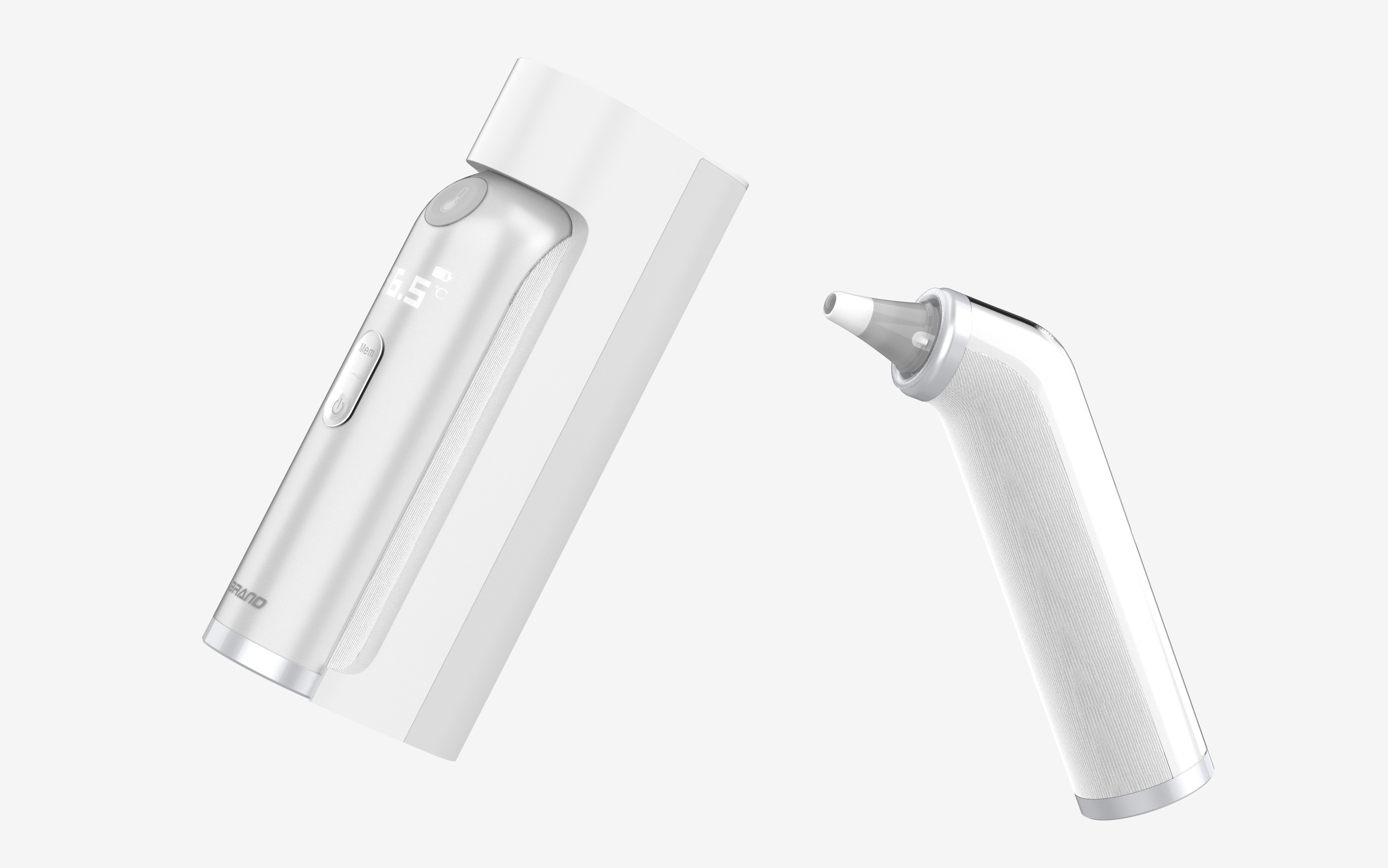 Ear thermometer design，medical apparatus and instruments，Temperature measurement tool，Body temperature measurement，Children's medical treatment，Creative material collocation，Minimalist design ，