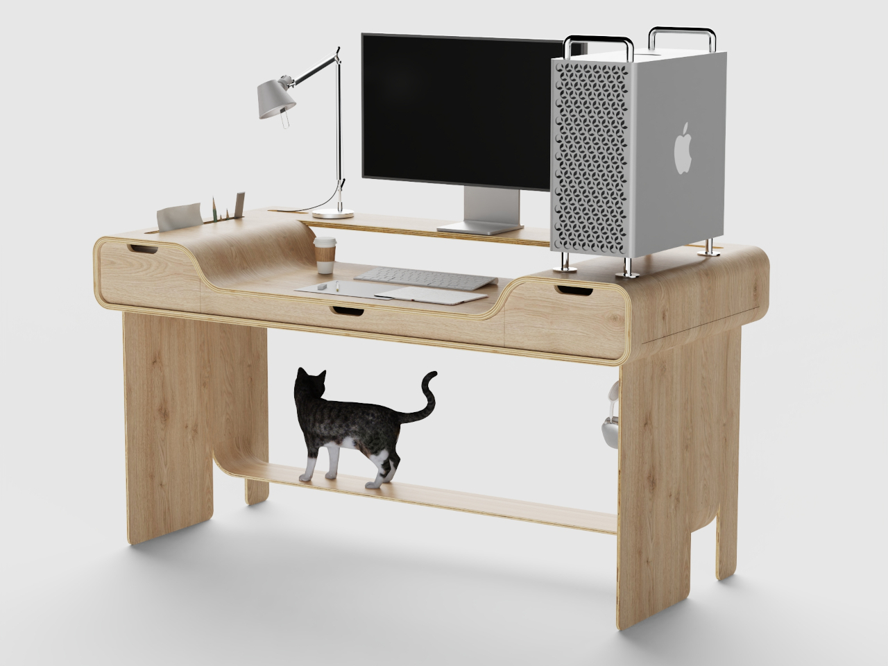 Hollow Desk，plate bending process，Plywood Furniture，double height，
