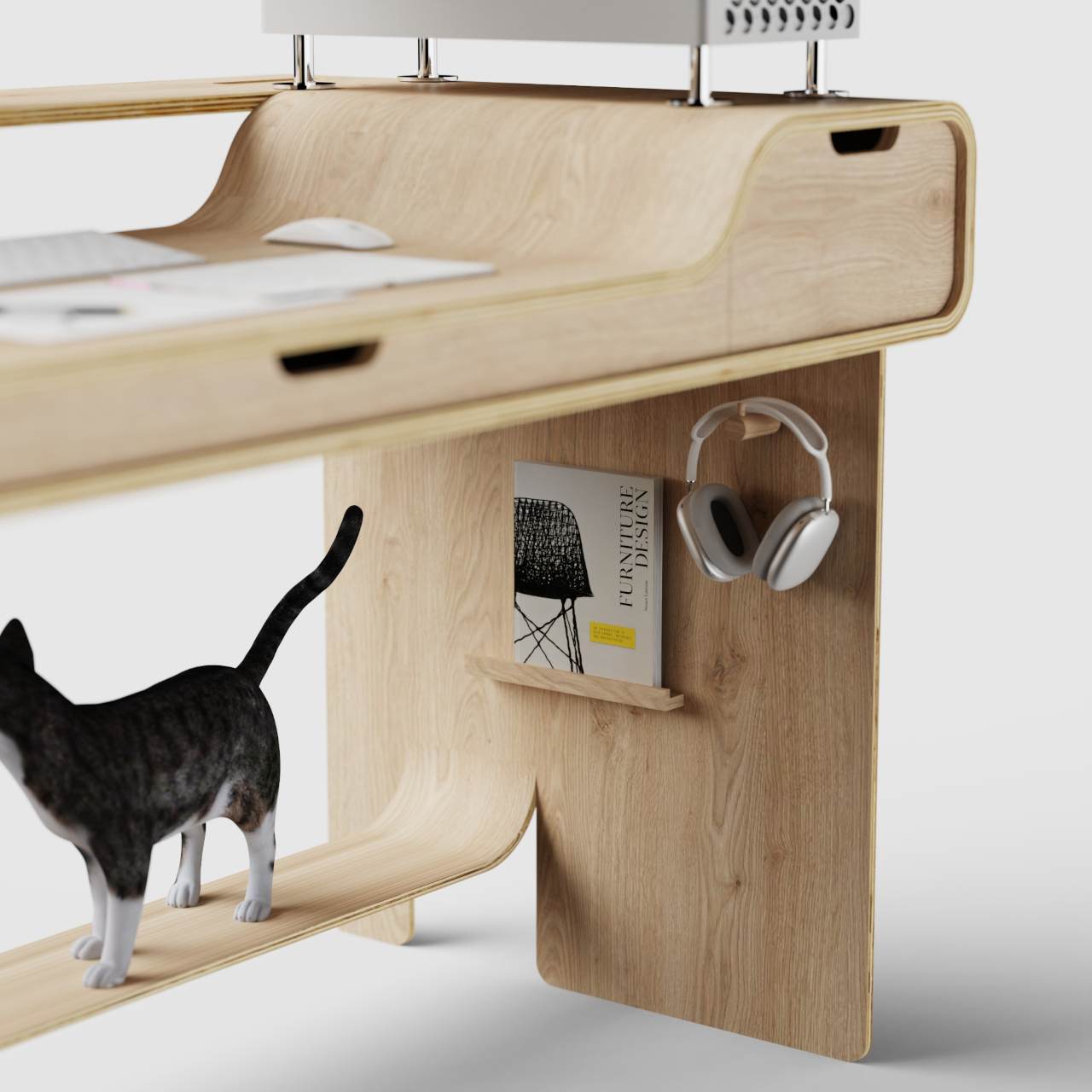Hollow Desk，plate bending process，Plywood Furniture，double height，