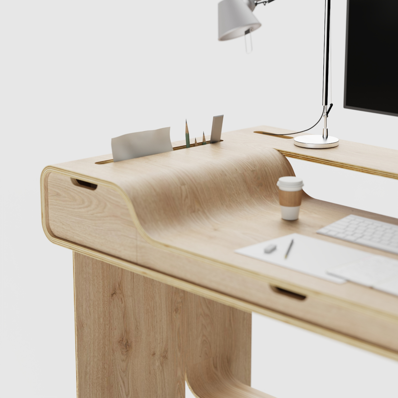 Hollow Desk，plate bending process，Plywood Furniture，double height，