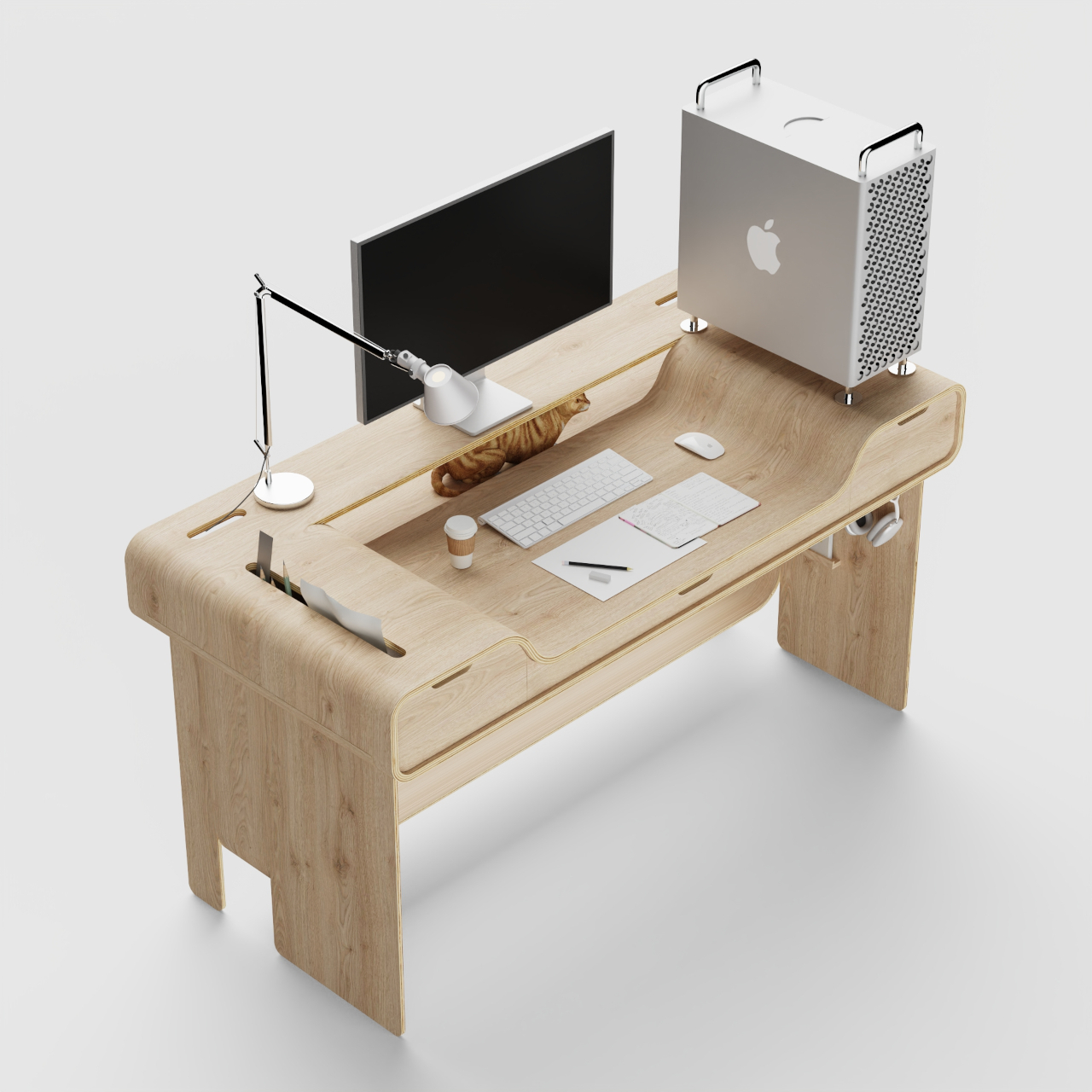 Hollow Desk，plate bending process，Plywood Furniture，double height，