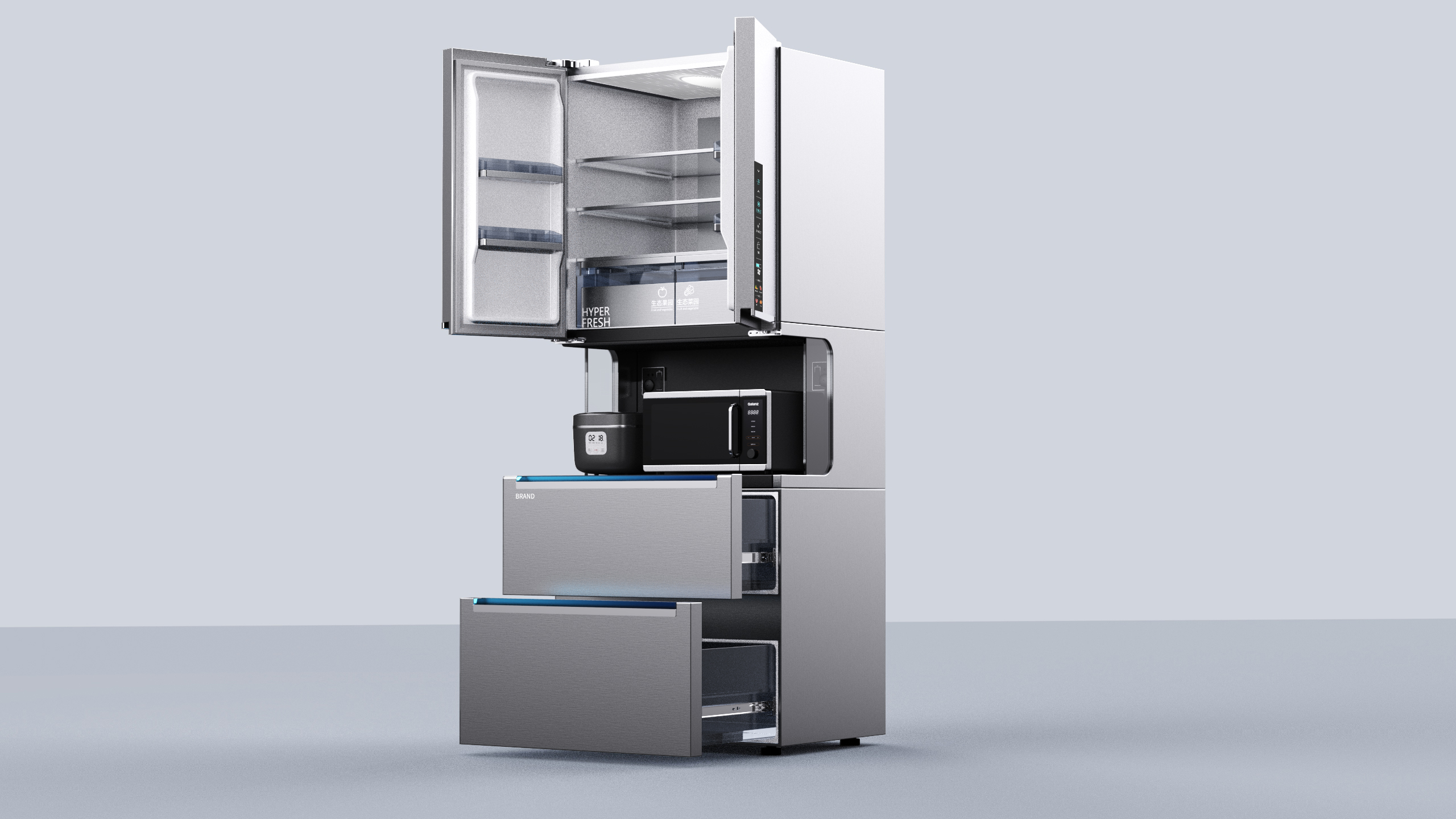 Kitchen appliances，Refrigerator，Appearance design，industrial design，product design，Hand board making，