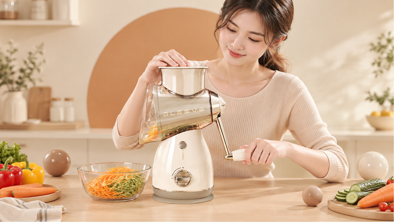 Retro hand-crank vegetable slicer，