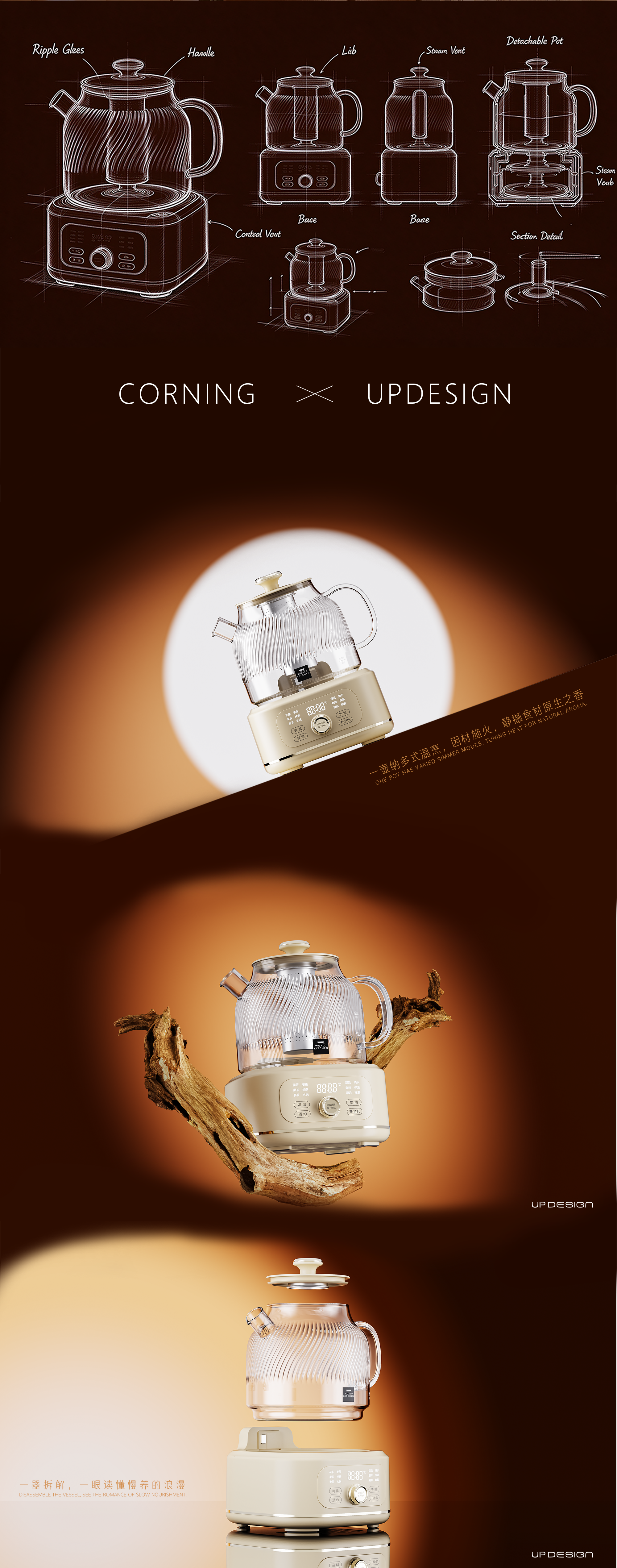 Corning, flower teapot, ripple，