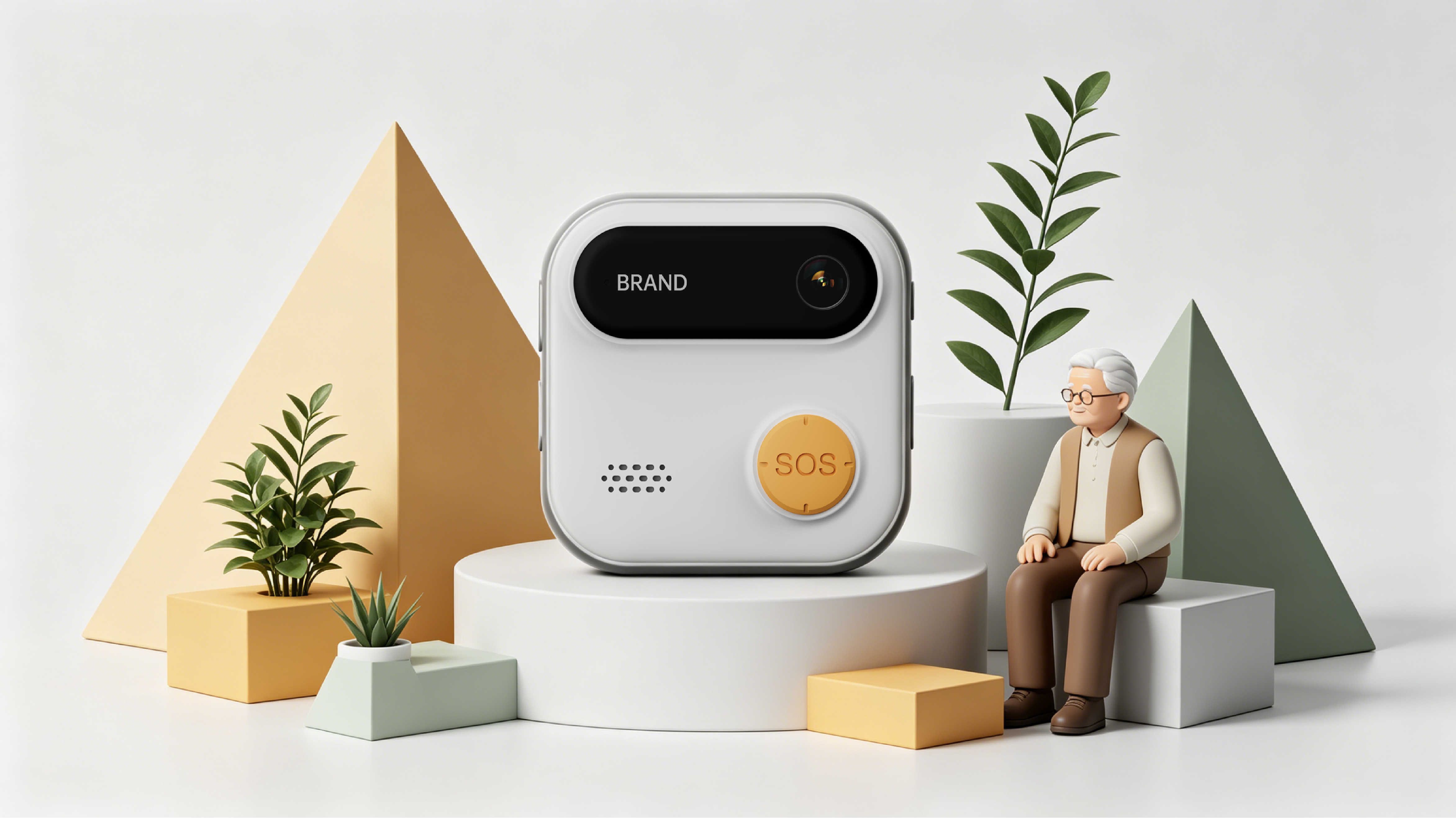industrial design，Elderly Monitoring Equipment，Smart wear，SOS Emergency Call，Aging design，product design，Keyshot rendering，