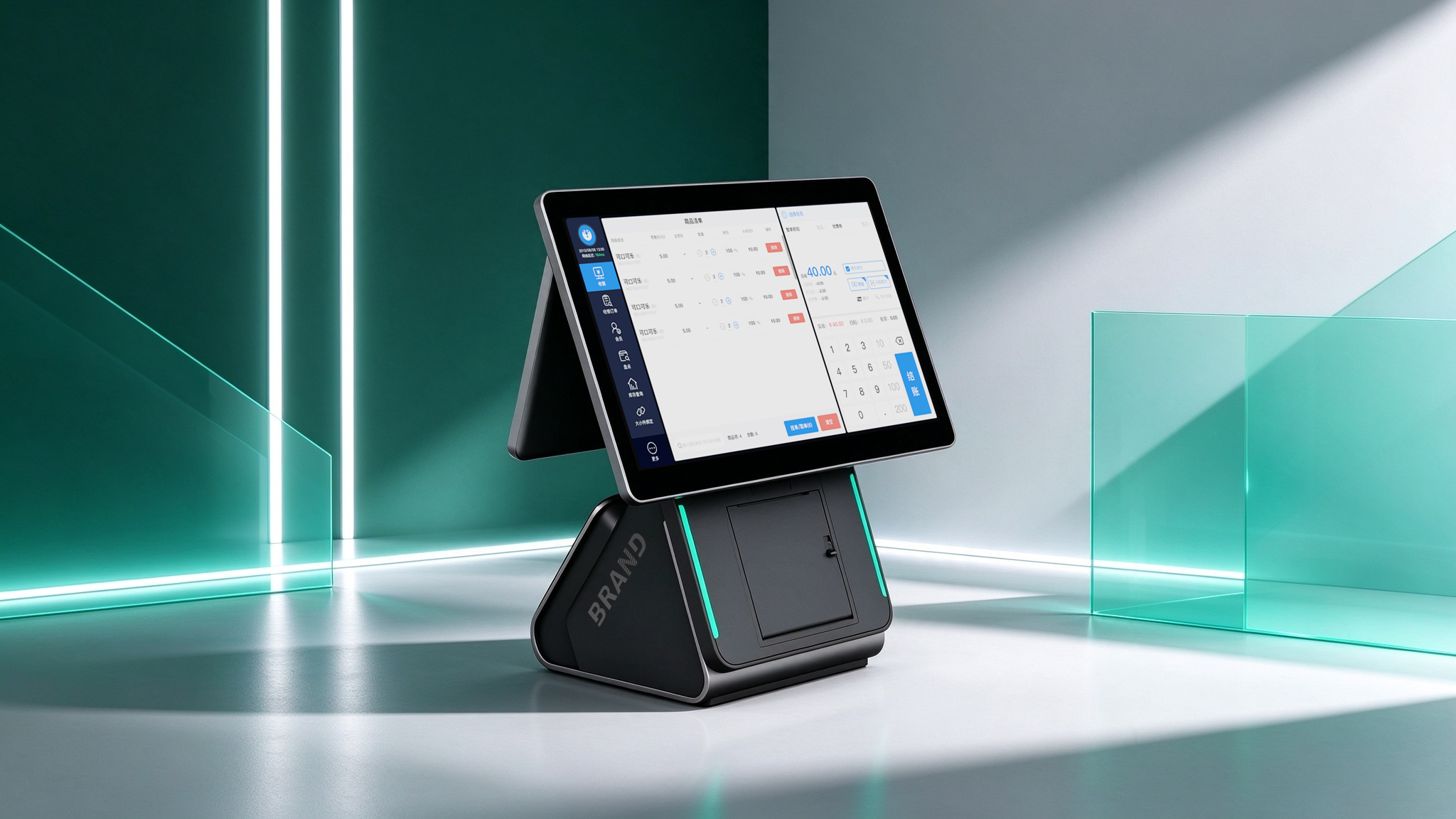 industrial design，cash register，POS terminal，Commercial cash register equipment，Double screen cash register，product design，Keyshot rendering，