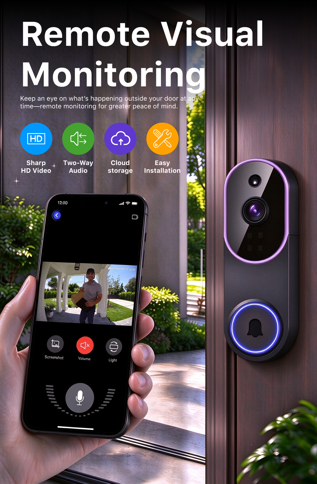 Intelligent visual doorbell，Wireless doorbell，Smart home，2 open camera，