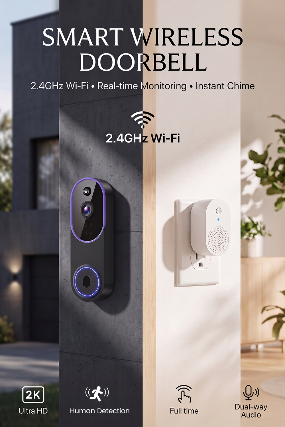 Intelligent visual doorbell，Wireless doorbell，Smart home，2 open camera，