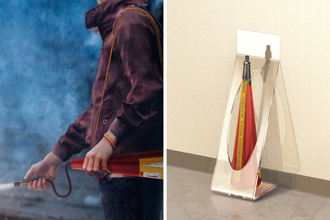 tool，Oblique back，Shoulder strap，Fire Extinguisher，